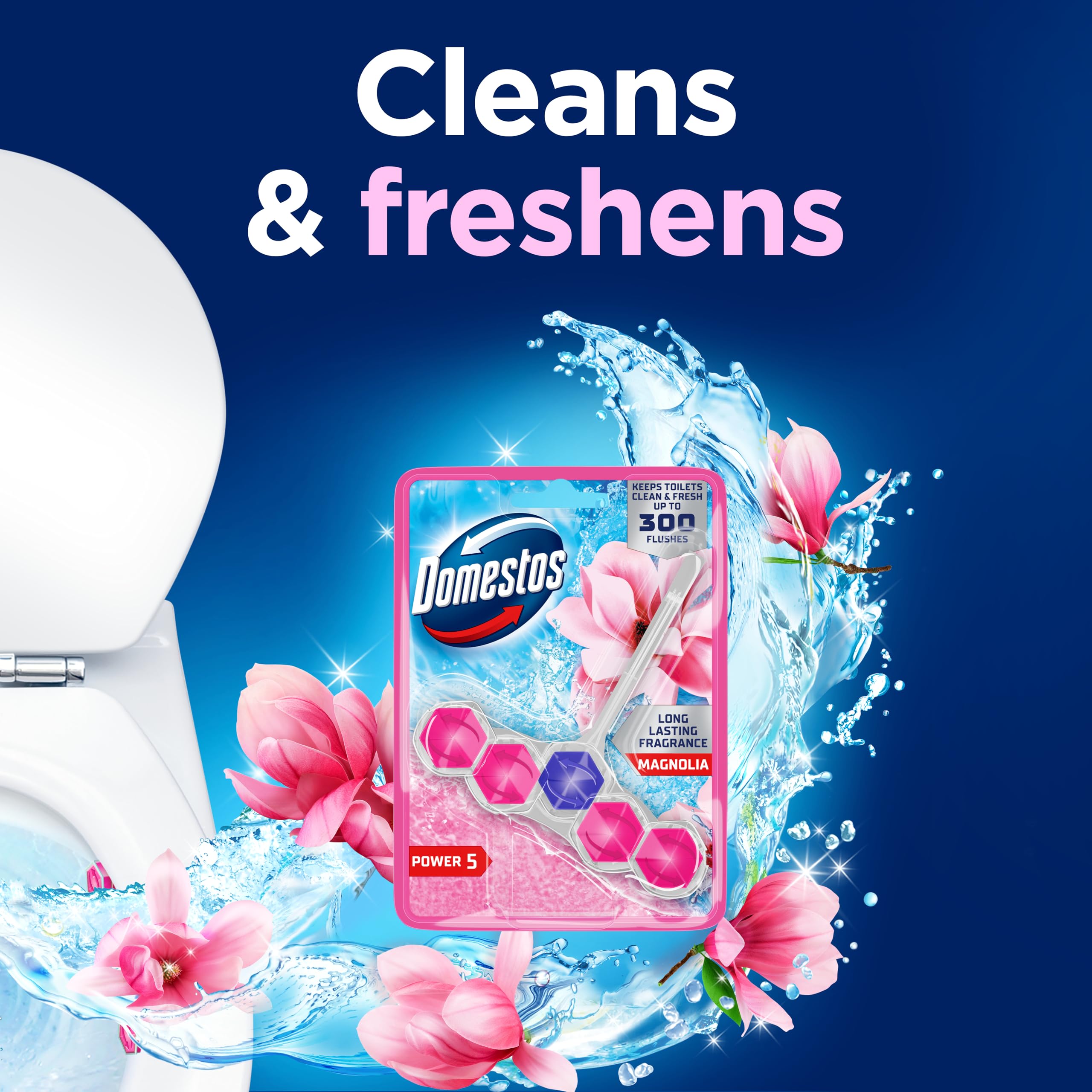 Domestos Power 5 Magnolia Toilet Rim Block - Long-Lasting Toilet Freshener for Up to 300 Flushes 4