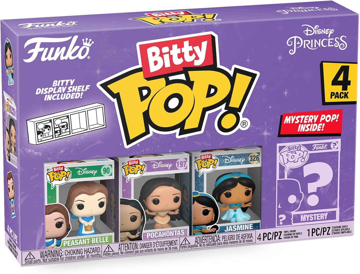 Funko Bitty POP! Disney Princess - Belle, Pocahontas, Jasmine & Mystery Figure Vinyl Set