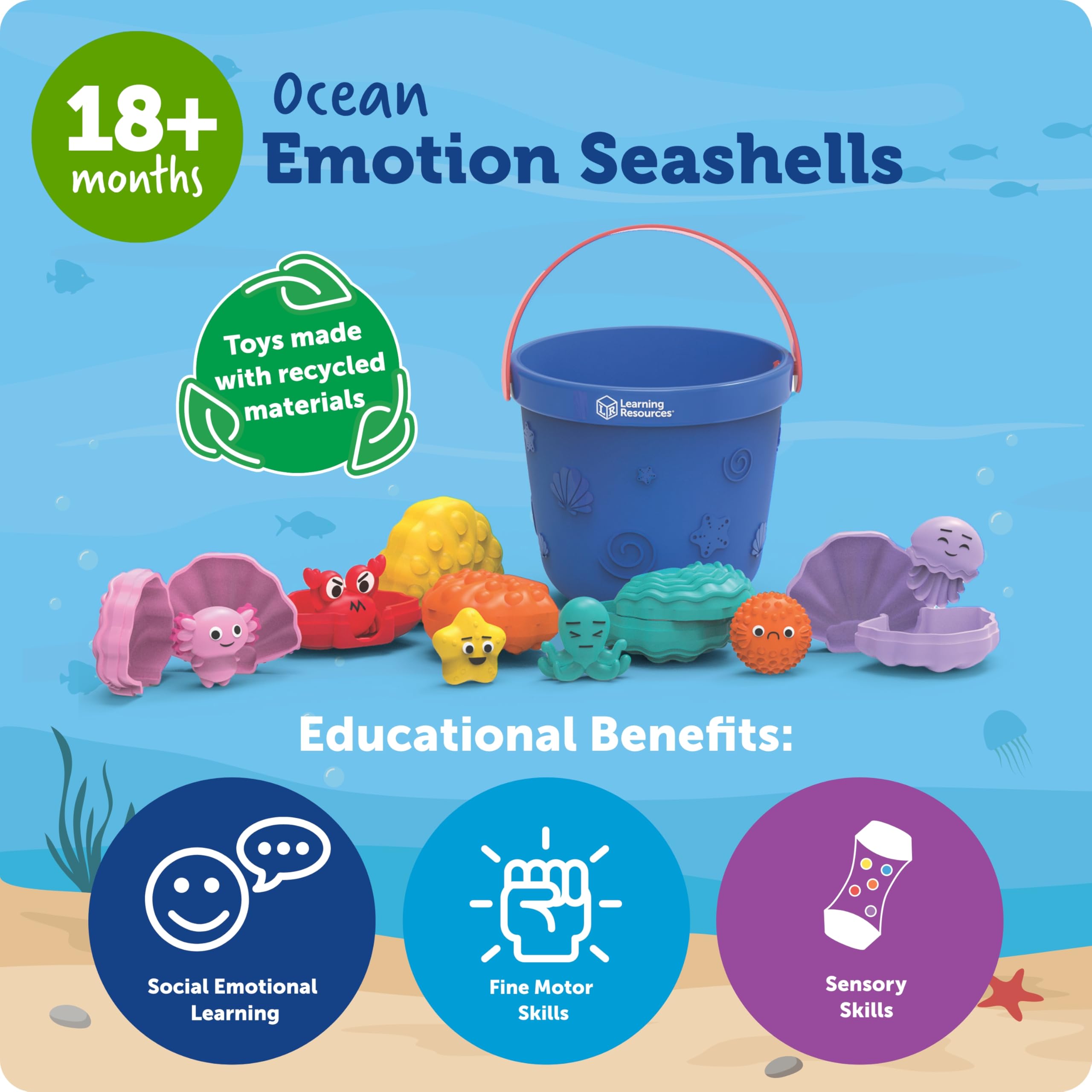 Learning Resources Ocean Emotion Seashells - Social Emotional Learning Toy | Ages 18 Months+ | 19 Piece Set 6