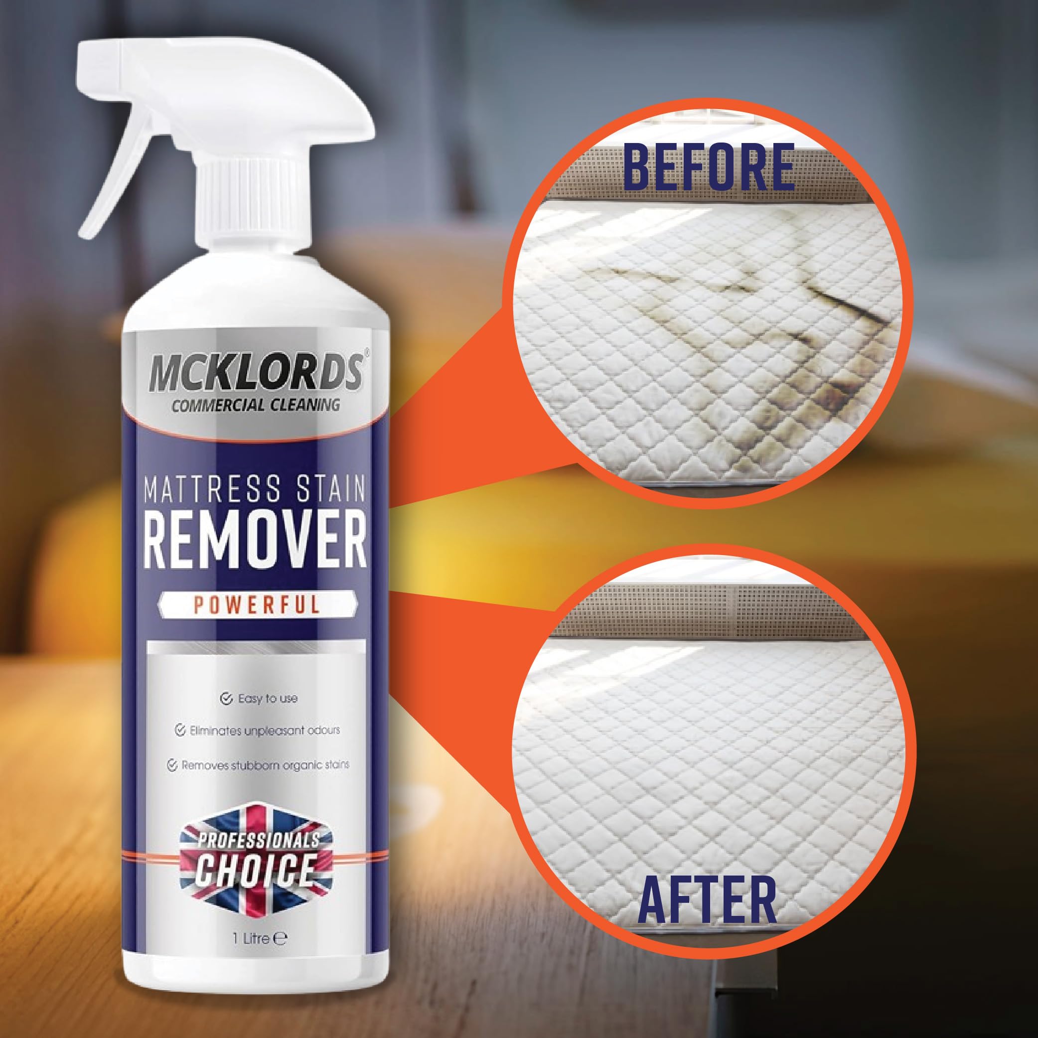 McKLords Commercial Mattress Stain Remover - Professional Strength Organic Stain Removal | 1 Litre Spray 3