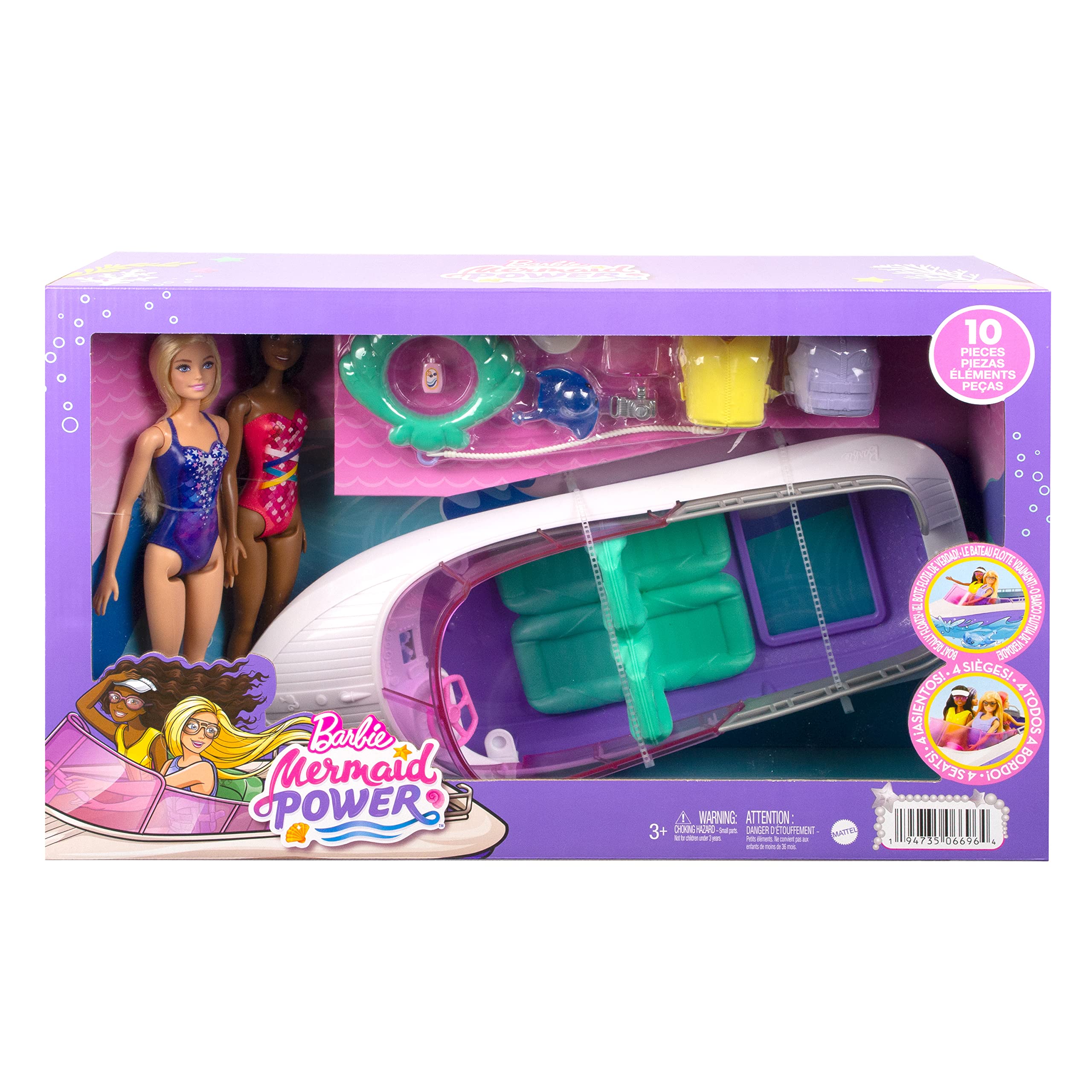 Barbie Mermaid Power Playset with 2 Barbie Dolls & 18-inch Floating Boat | Multicolor | HHG60 6