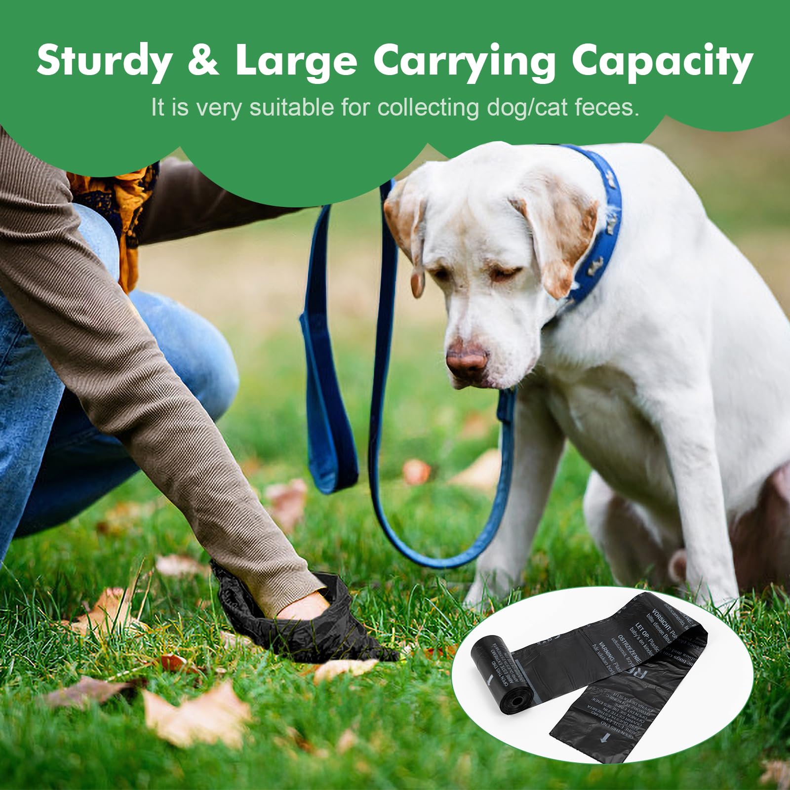 REVER GH50 Unscented Dog Poop Bags - 300 Extra Thick Bags, Black, PE Material