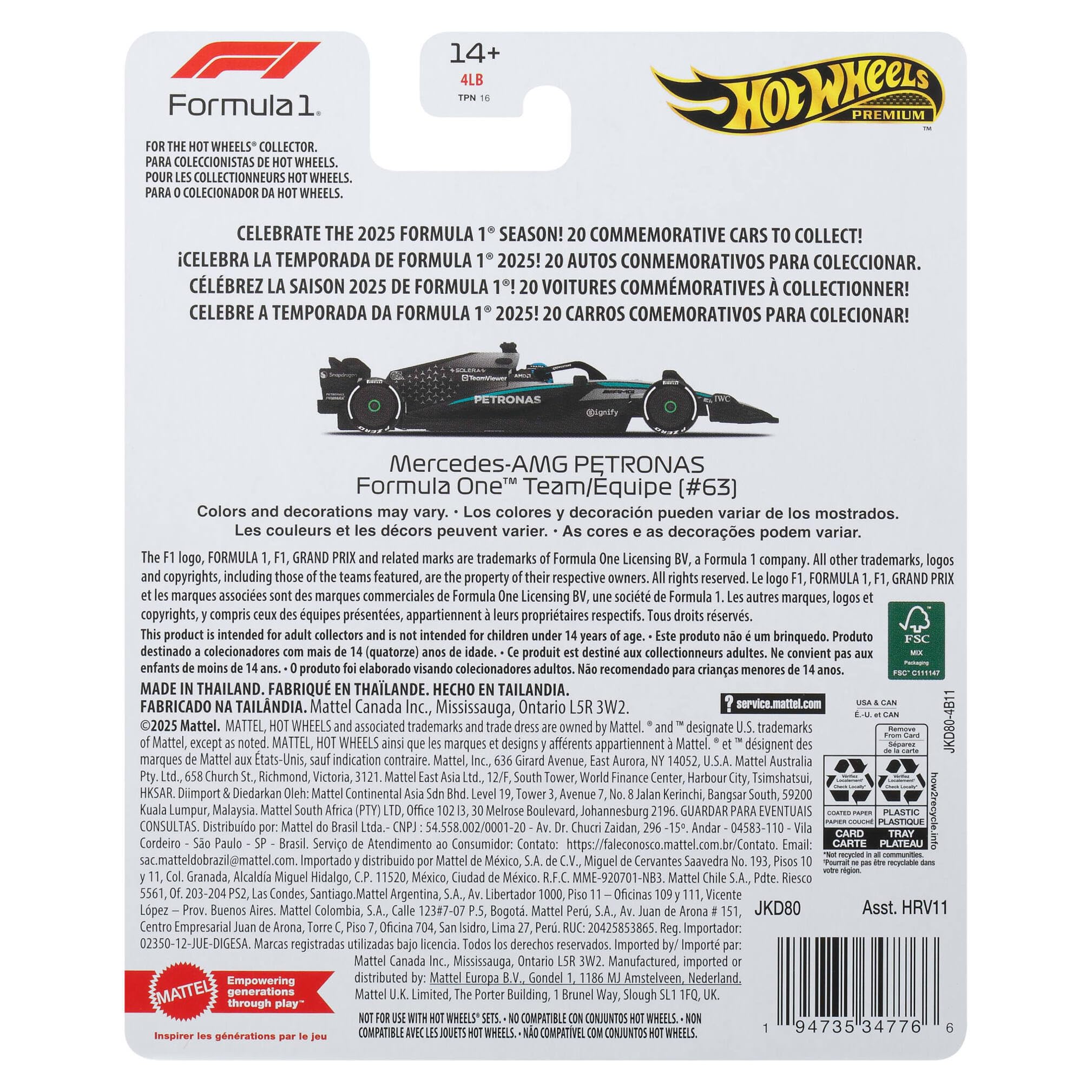 Hot Wheels Formula 1 Mercedes-Benz George Russell #63 Die-Cast Car | 1:64 Scale | Metal/Metal Body 6