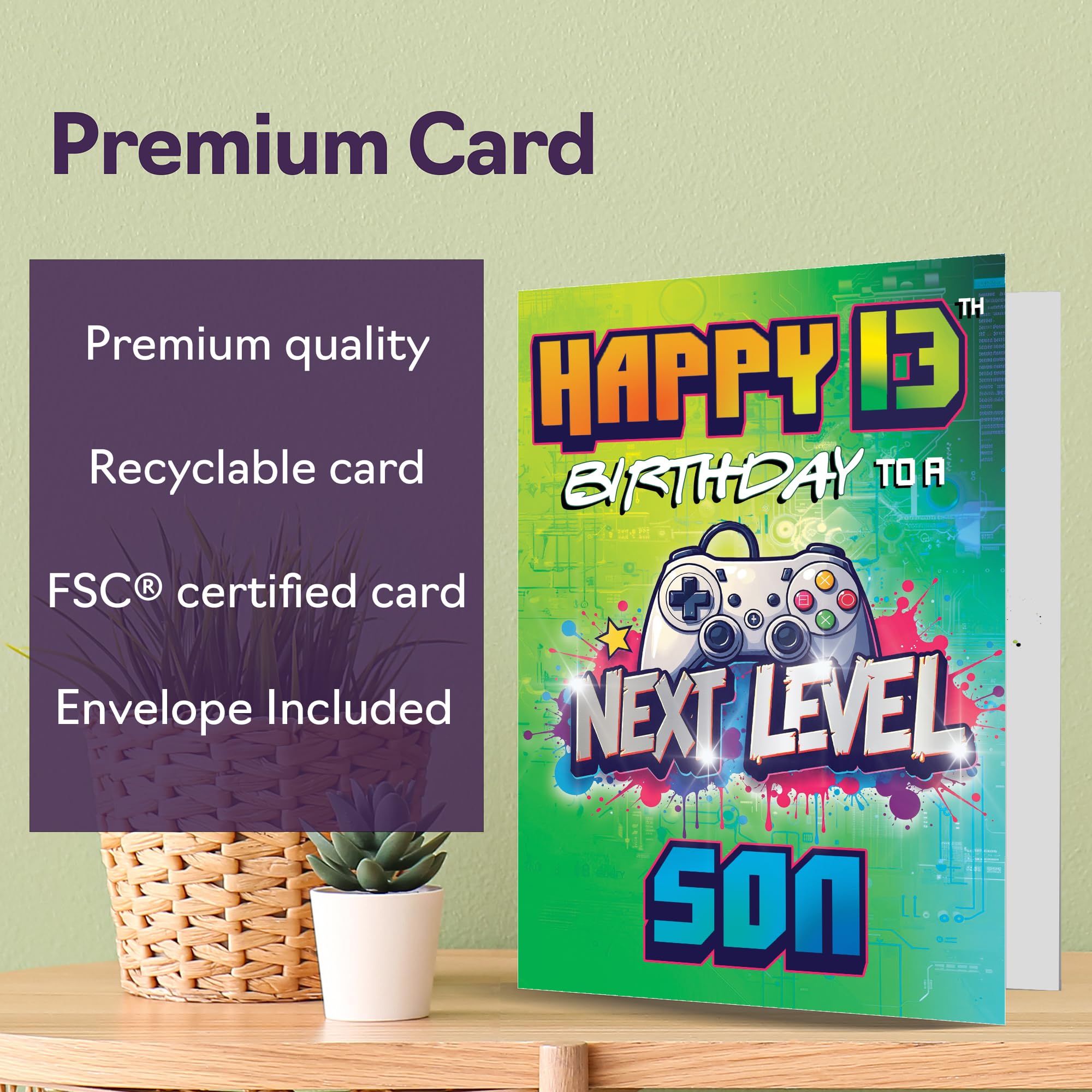 Giftzie 13th Birthday Card for Son | Next Level Design | 5x7 Inch Greeting Card 6