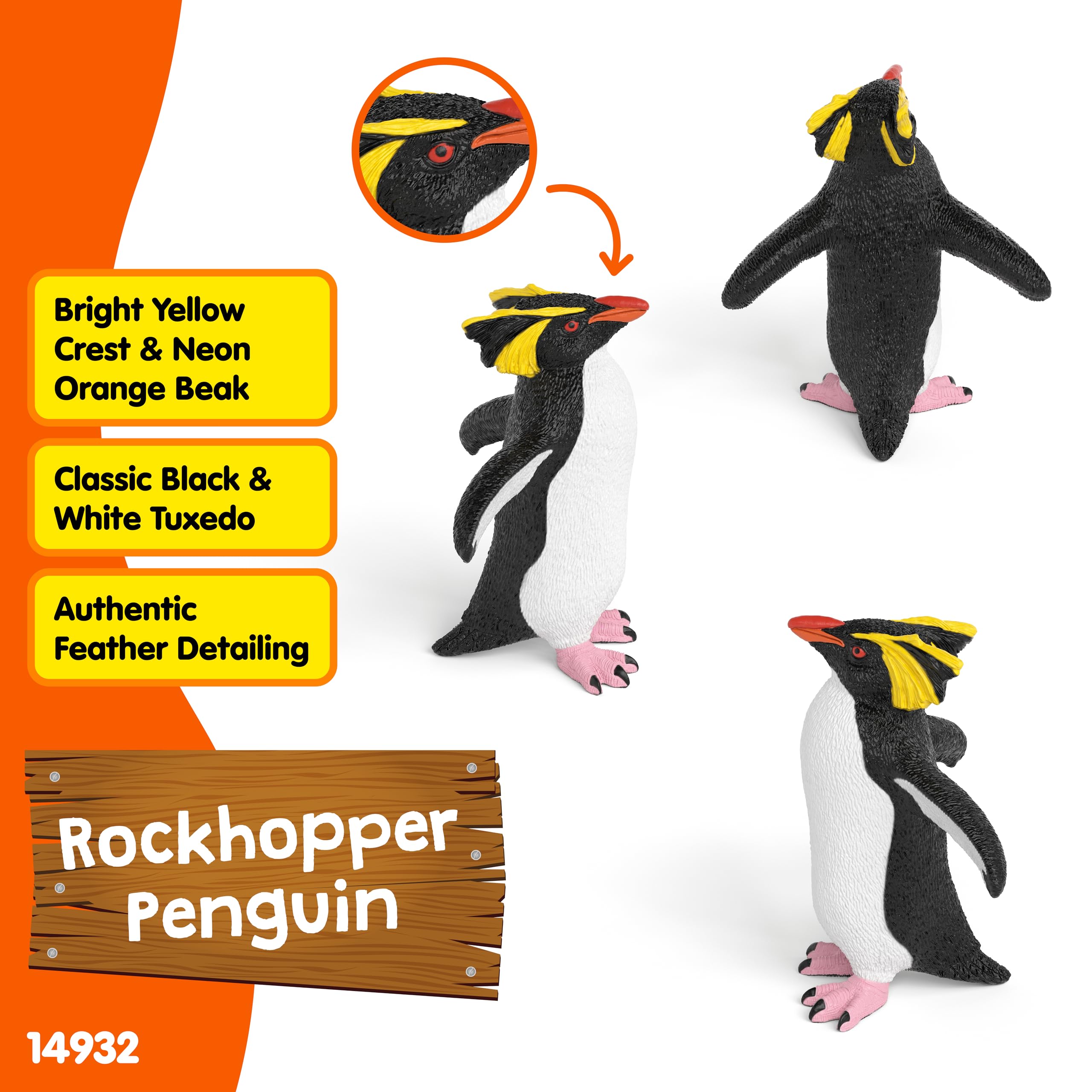 Schleich Rockhopper Penguin Toy Figurine - Realistic Wild Life Animal | Ages 3+