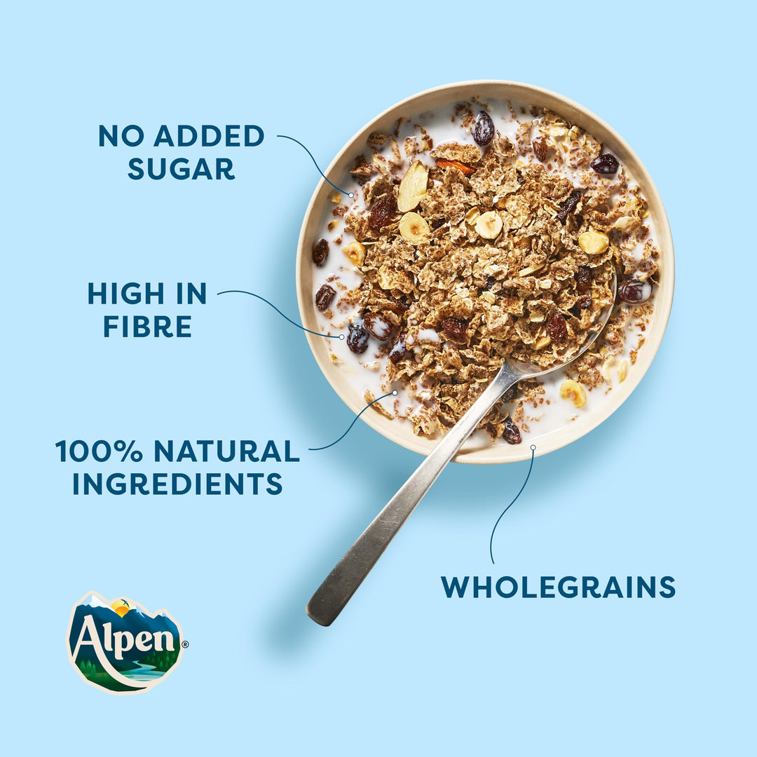 Alpen No Added Sugar Muesli, High in Fibre, Vegetarian Breakfast Cereal