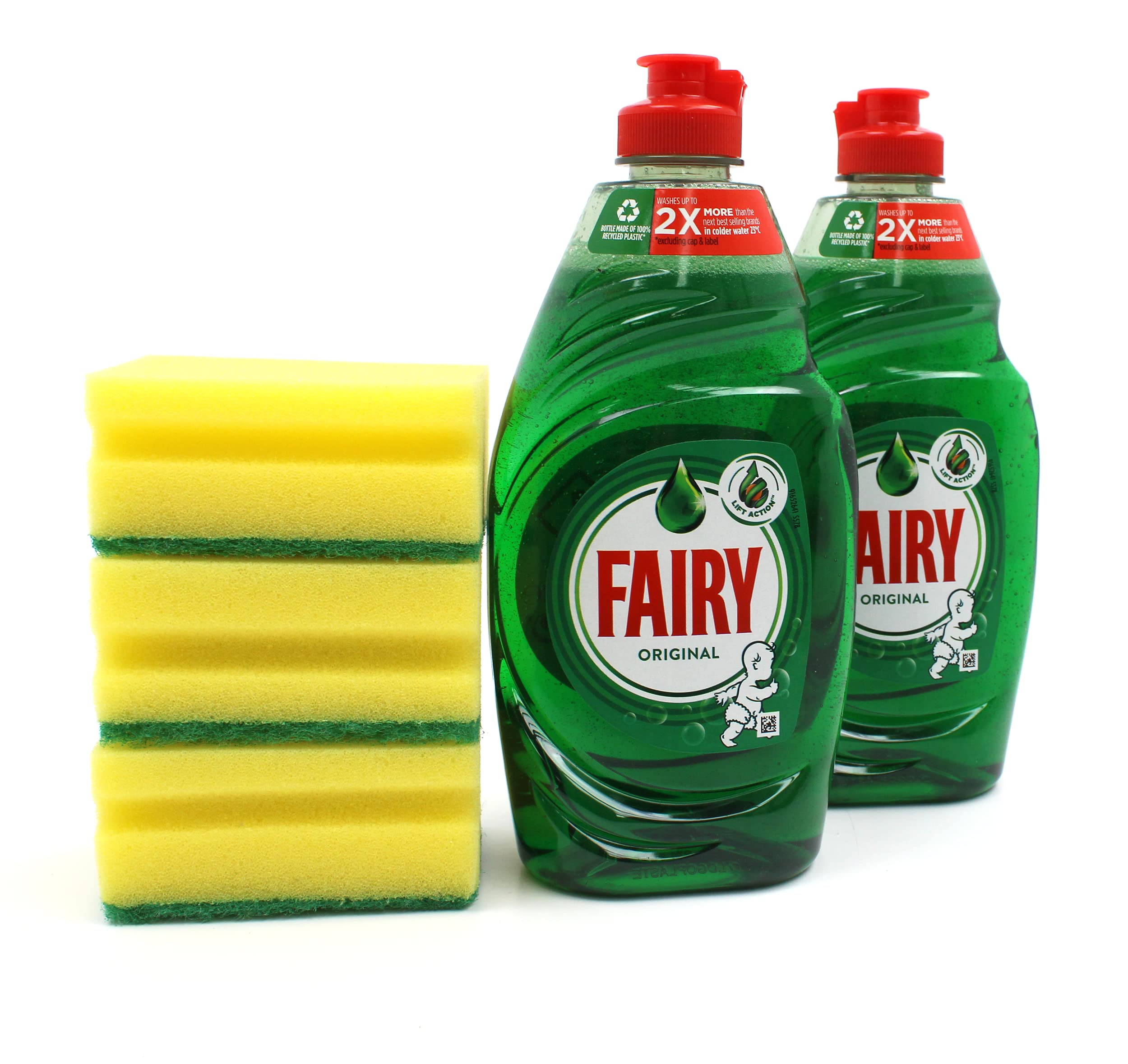 Fairy - Dish Washing Cleaning Set with 2x 433ml Liquid & 3x Easy Grip Sponges