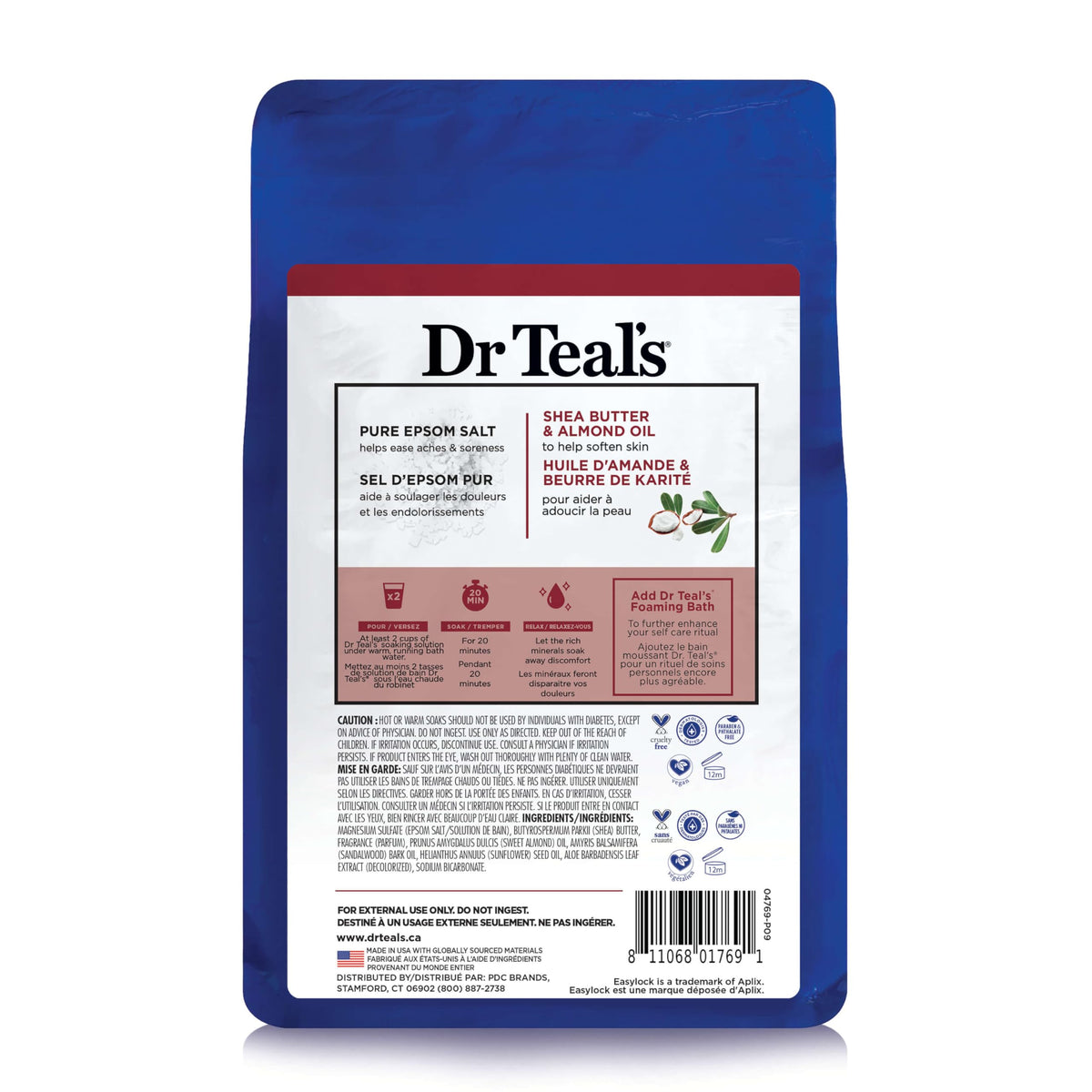 Dr Teal's Epsom Salt Soaking Solution - Muscle Pain Relief & Skin Care | 1.36 kg | Shea Butter & Almond Oil with Essential Oils