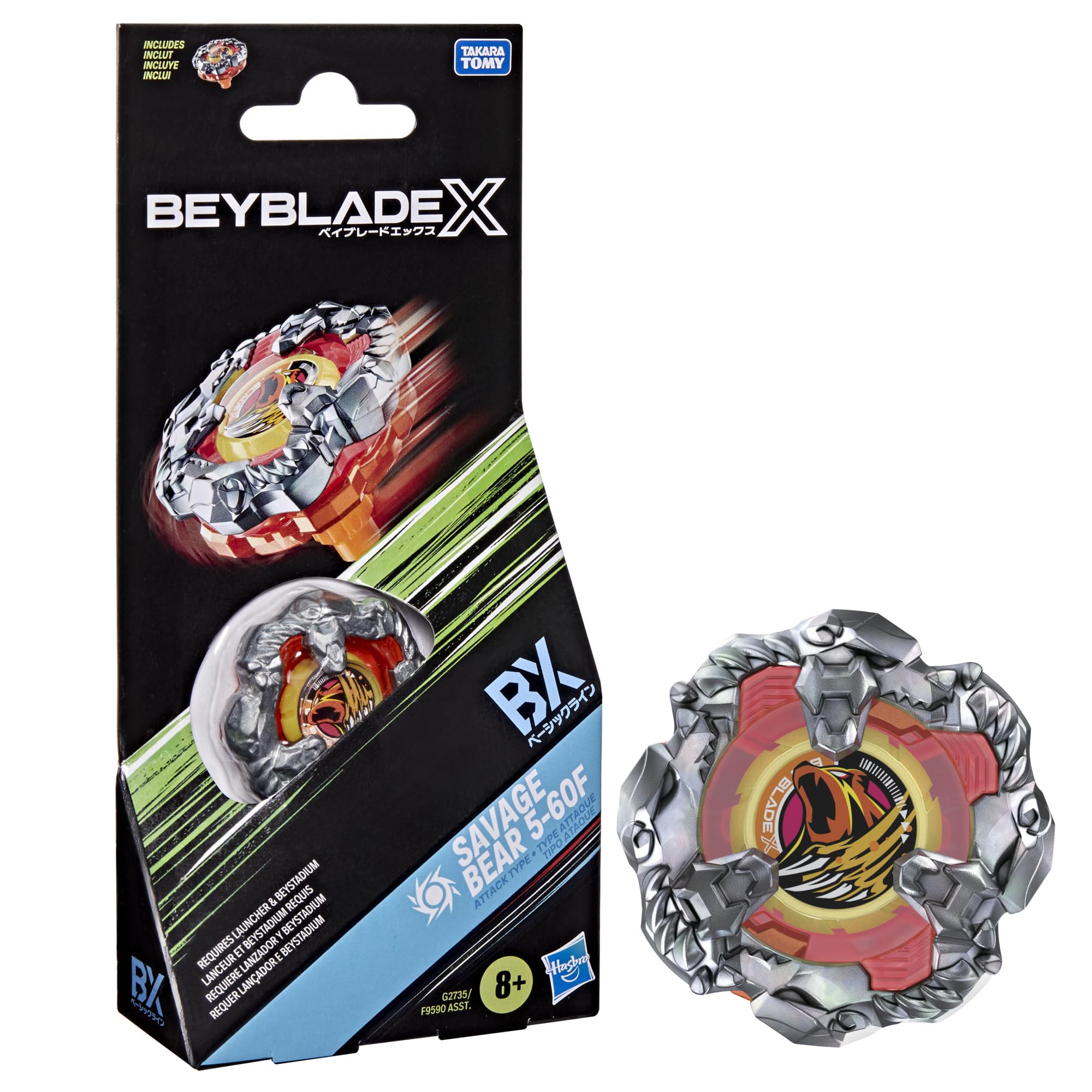 Hasbro Beyblade X Savage Bear 5-60F BX Booster Pack - Right-Spin Attack Type Top | Ages 8+