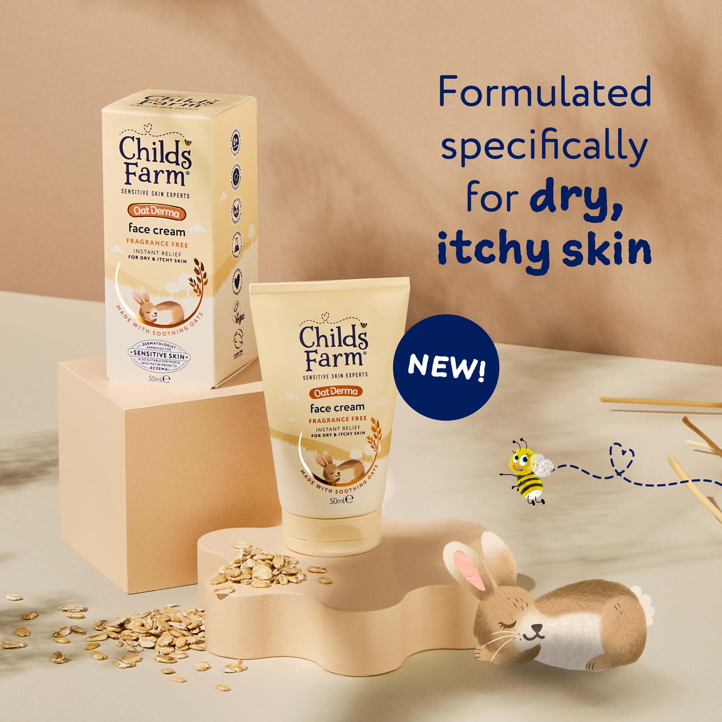 Childs Farm OatDerma Face Cream Moisturiser - Fragrance-Free Hydration for Sensitive Skin, 50ml