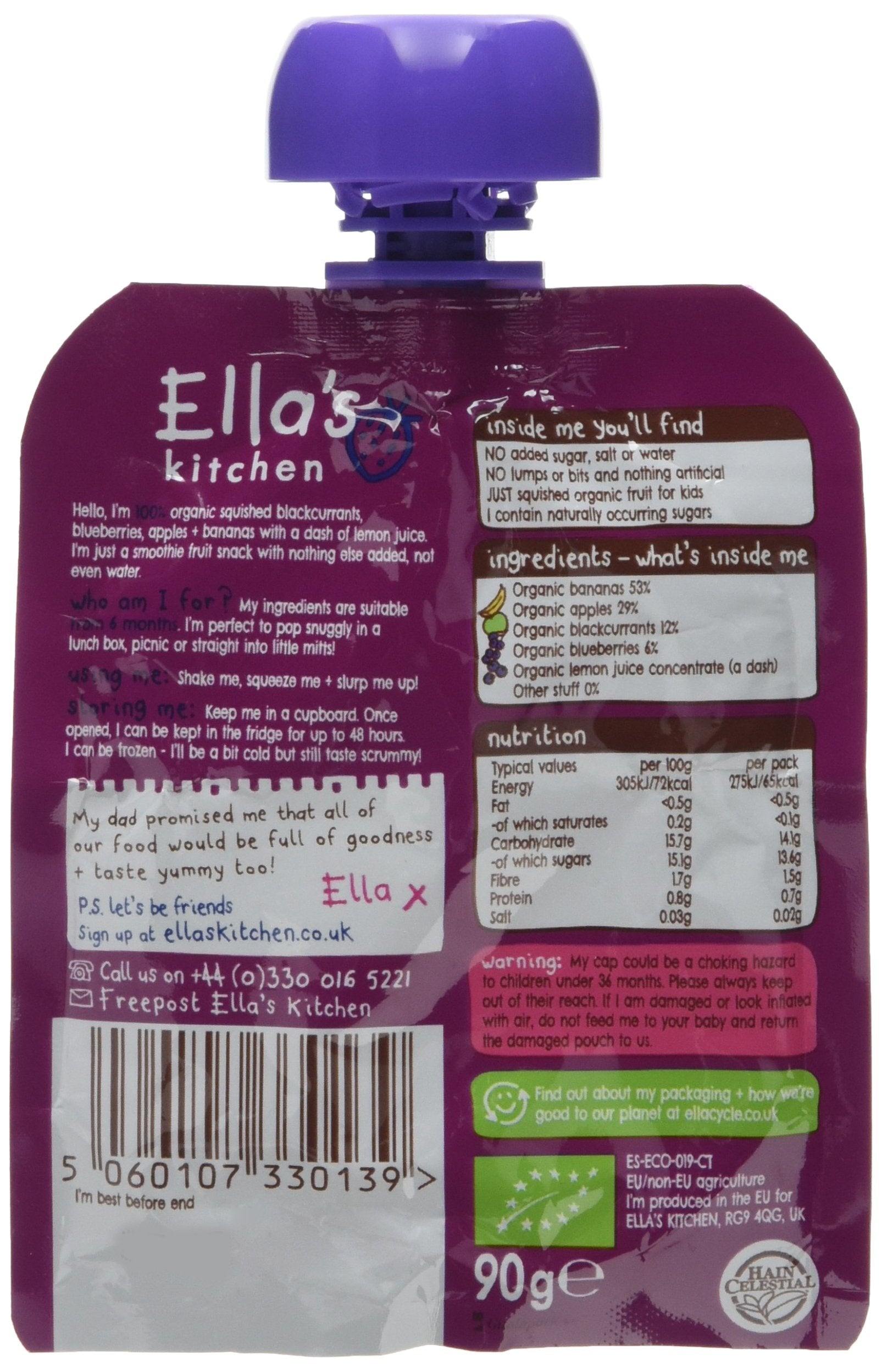 Gudz Ella's Kitchen The Purple One Fruit Smoothie - 100% Organic | 5 x 90g Pouches