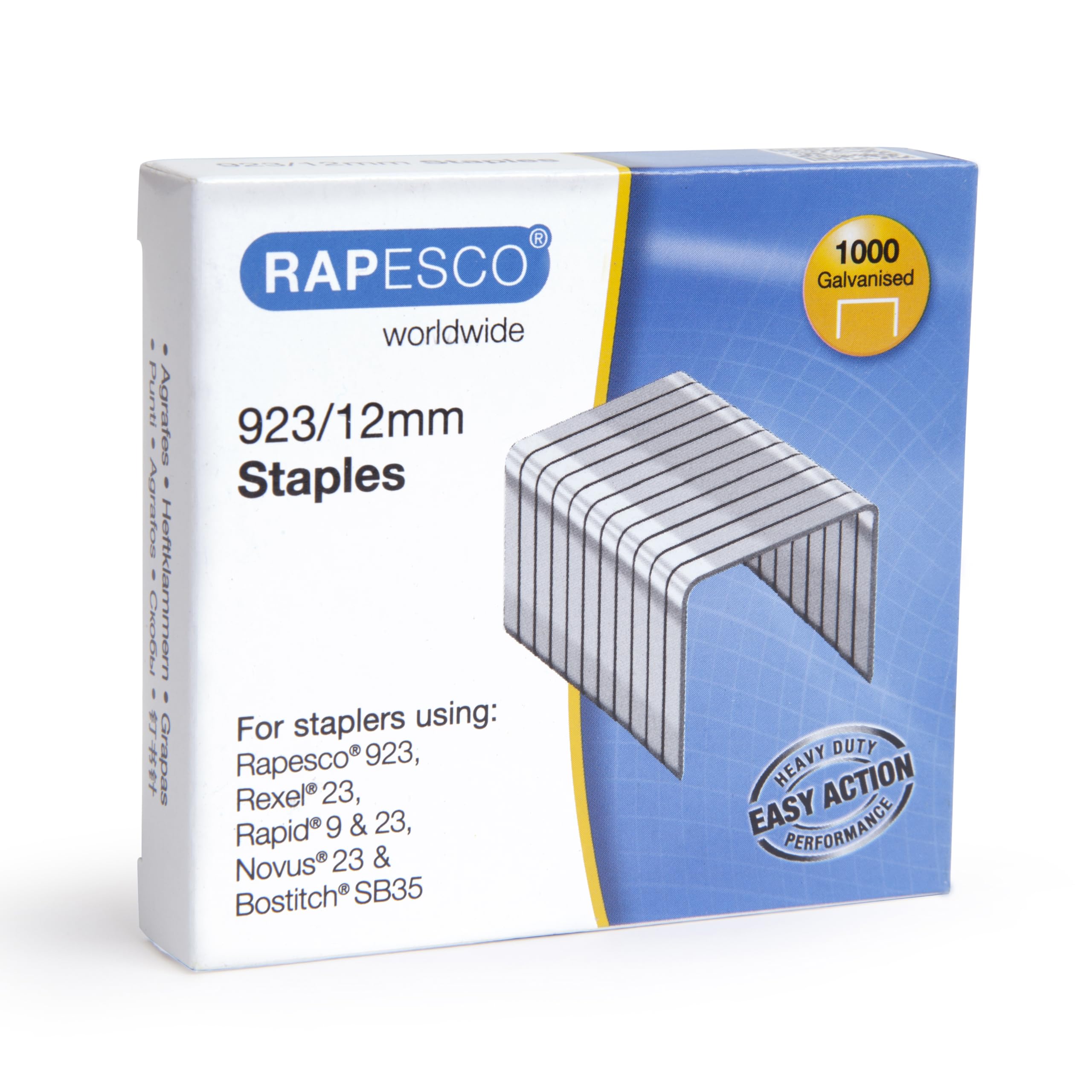 RAPESCO 1238 Heavy Duty Staples - 12mm Size | Type 923 | 1000 Pack | Galvanised