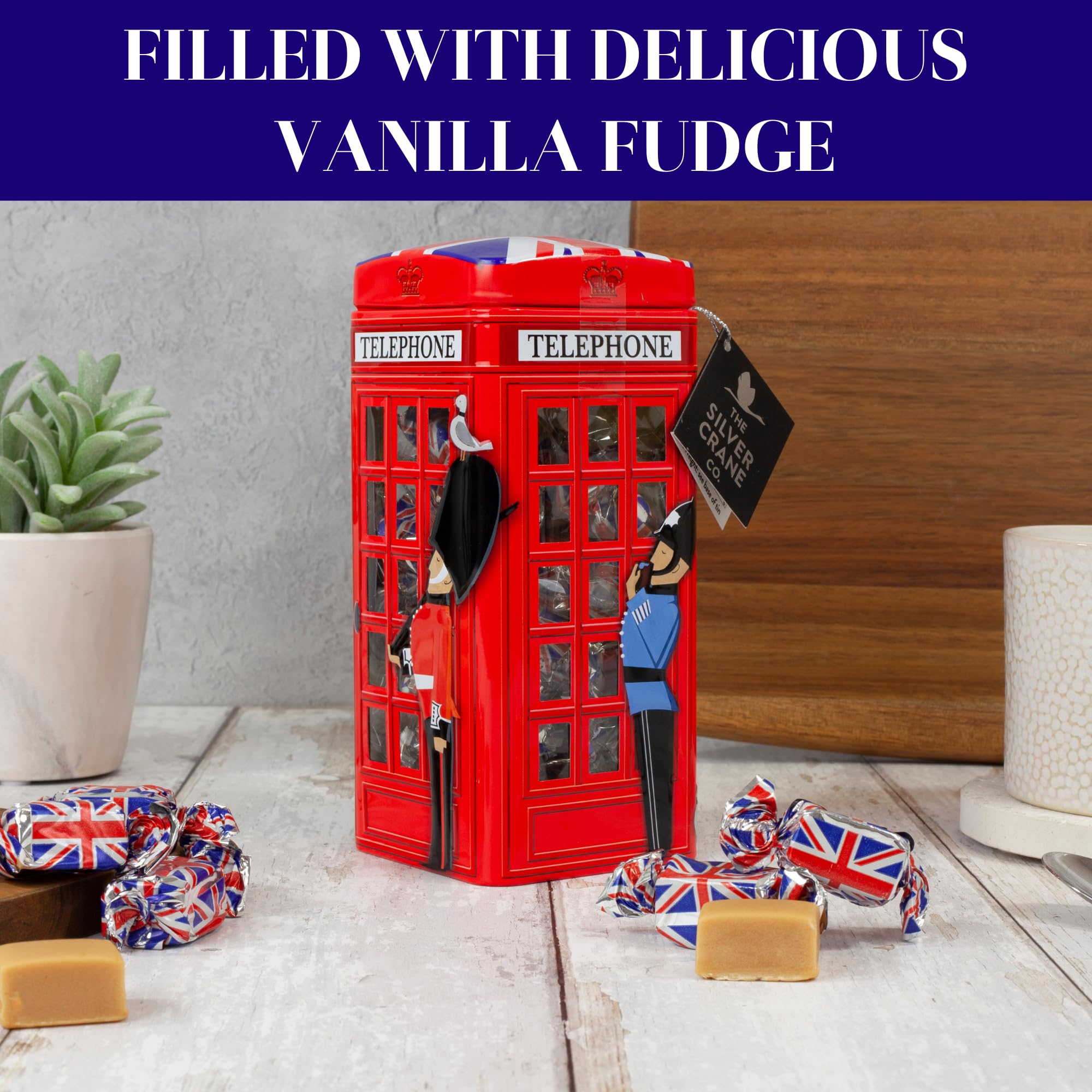 The Silver Crane Co. British Phone Box Souvenir Tin with Vanilla Fudge - 200g Christmas Gift 12