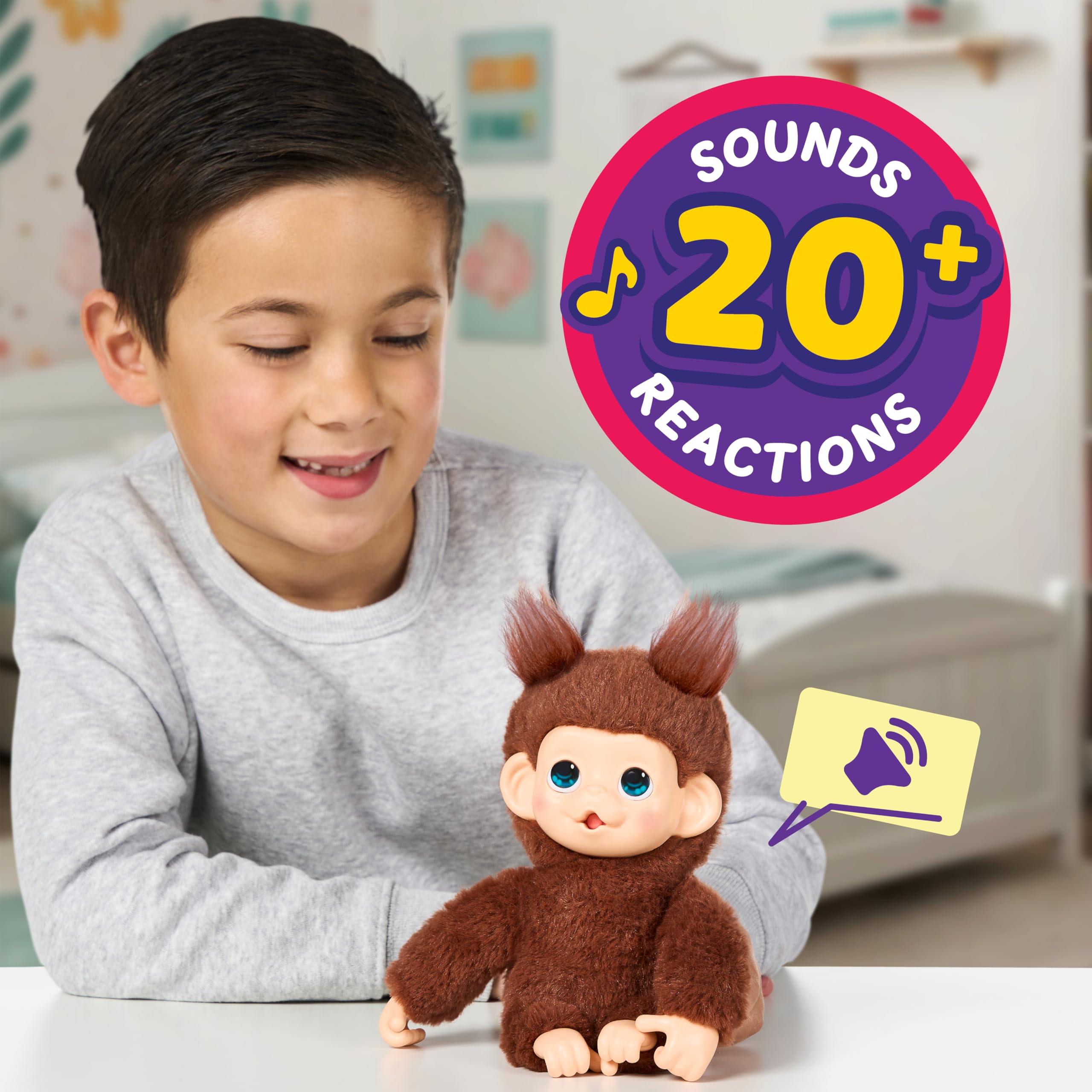 Little Live Pets Baby Monkey Minis - Chikki Cherry Interactive Plush Toy | 20+ Sounds | 7.4in Tall 2