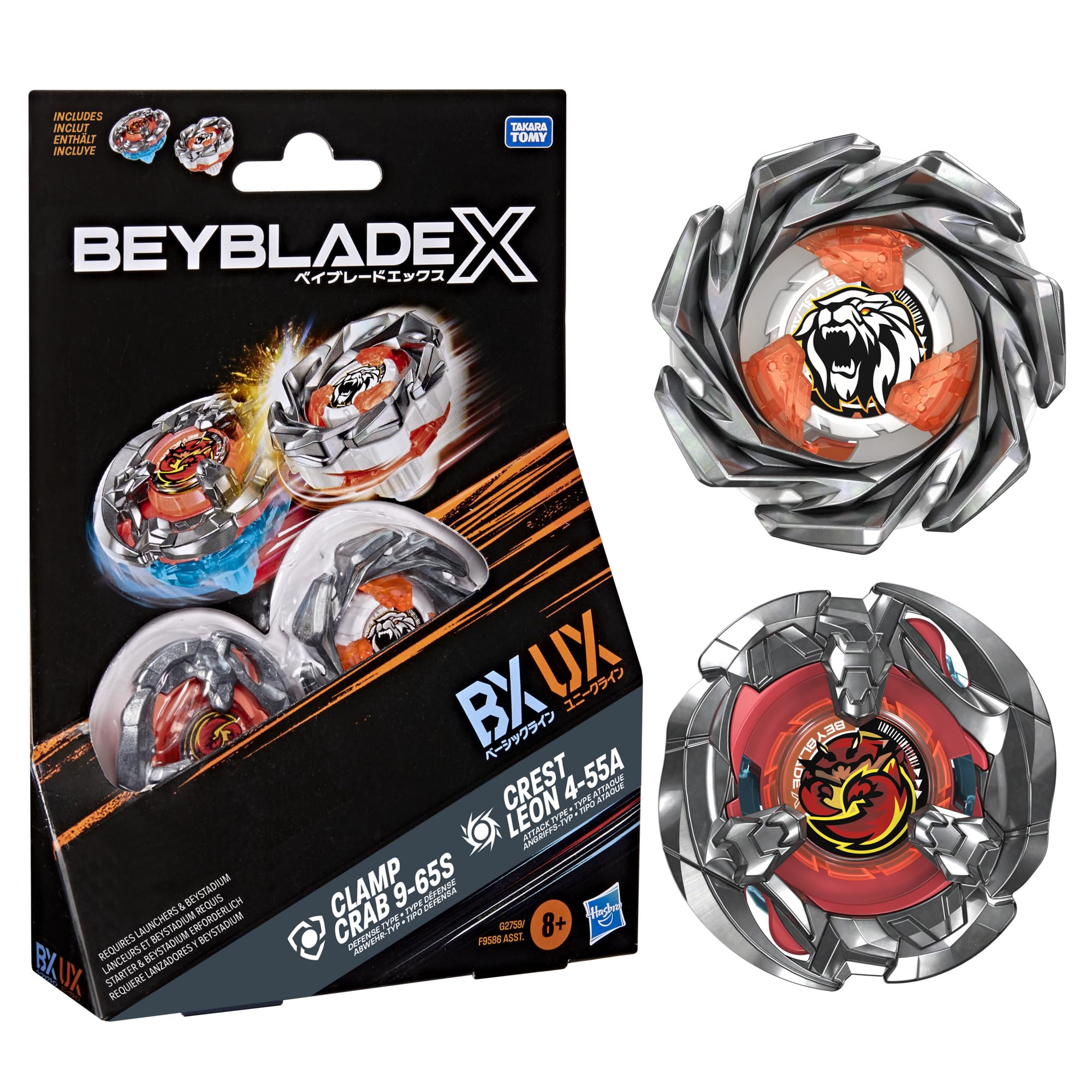 Hasbro Beyblade X Clamp Crab 9-65S BX & Crest Leon 4-55A UX Dual Pack - Ages 8+