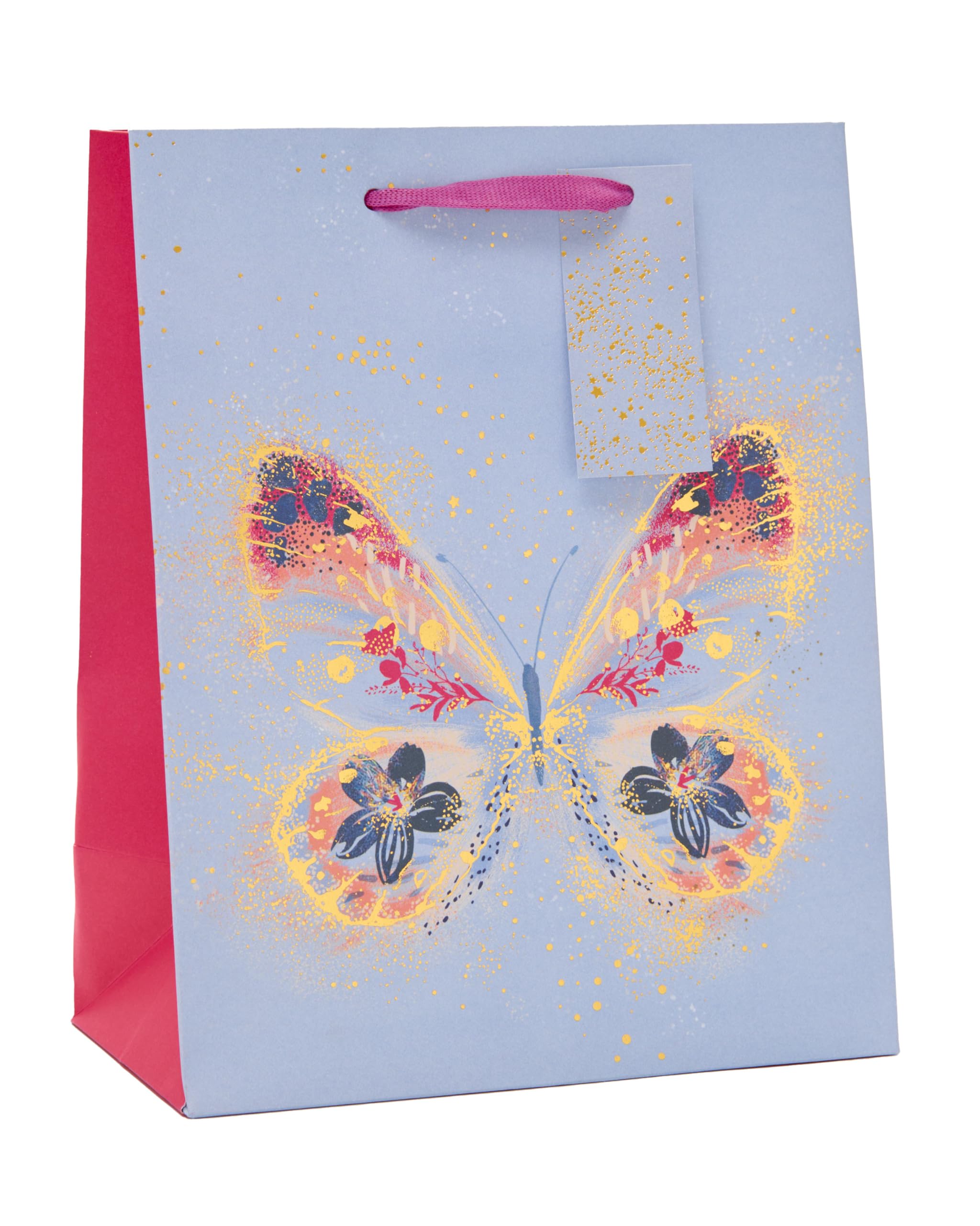 UK Greetings Medium Gift Bag - Floral Butterfly Design with Foil Accents | 22.8 x 19 cm