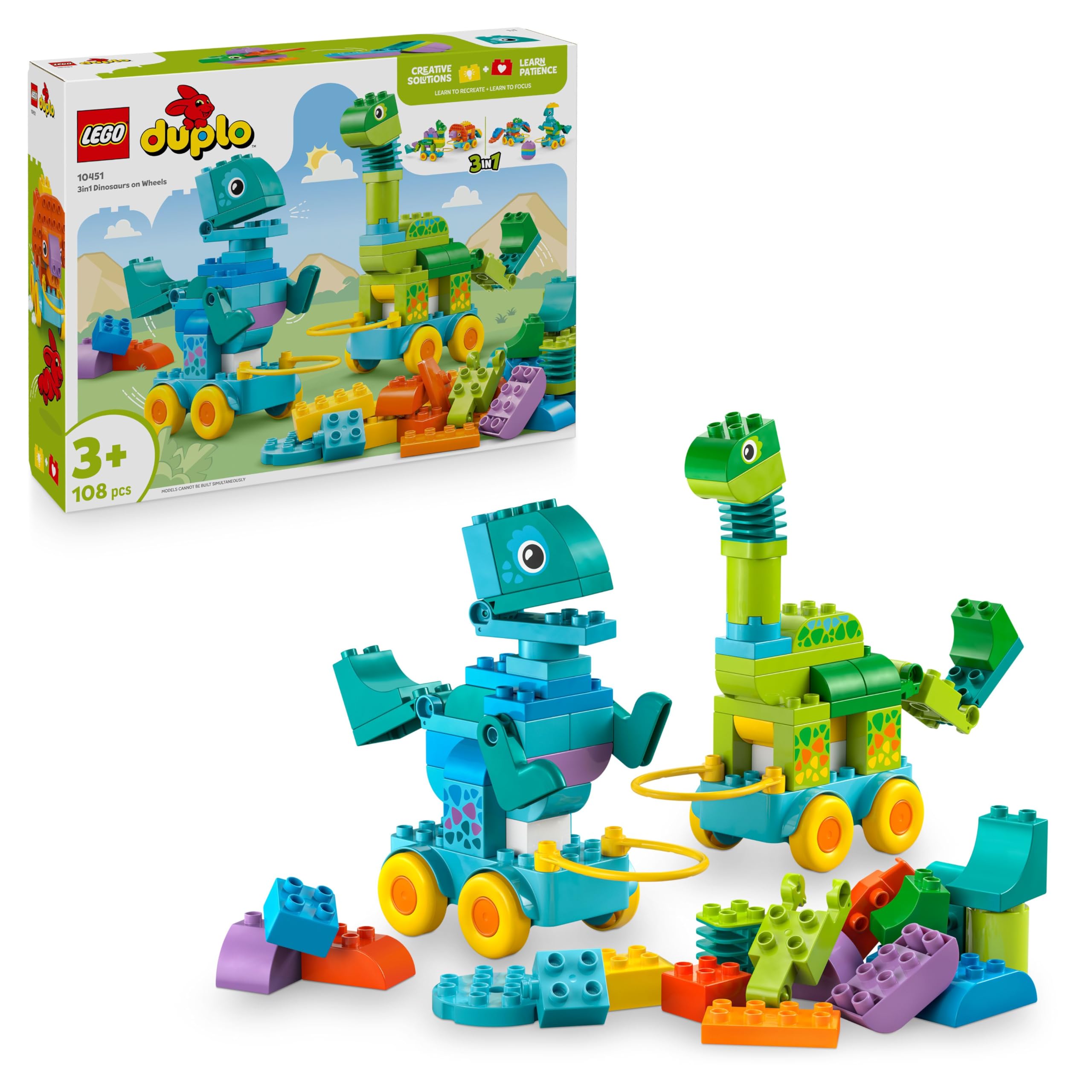 LEGO DUPLO 3in1 Dinosaurs on Wheels - Educational Building Set for Toddlers 3+ 1