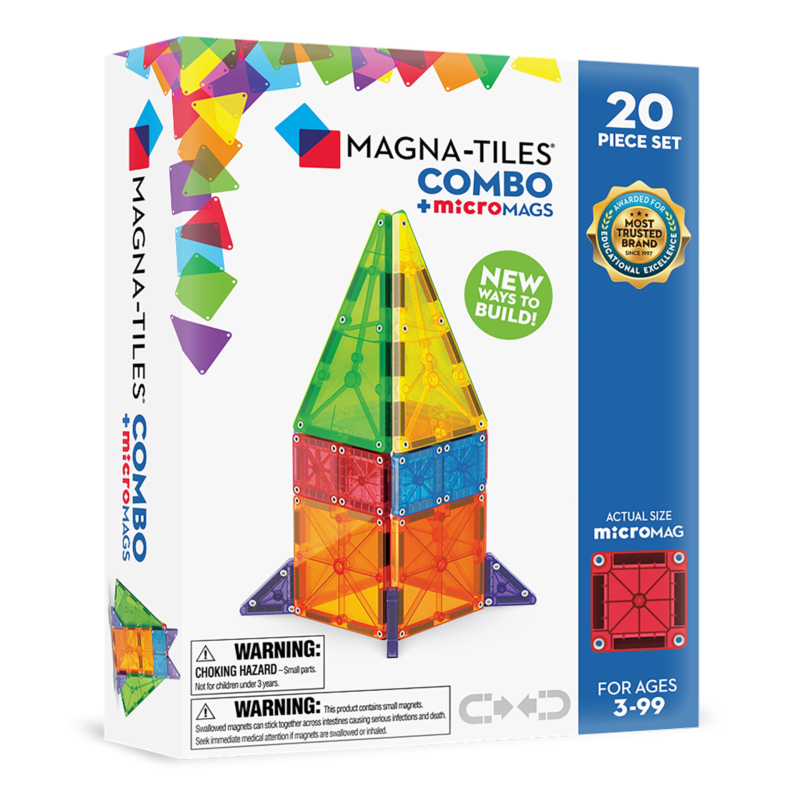 Magna-Tiles Combo 20-Piece Magnetic Construction Set - MicroMAGS for Ages 3+