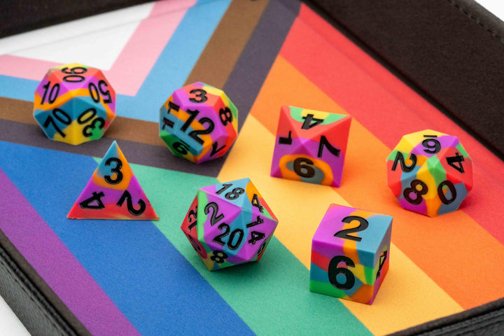 Metallic Dice Games FanRoll Pride Sharp Edge 16mm Silicone Rubber Polyhedral Dice Set