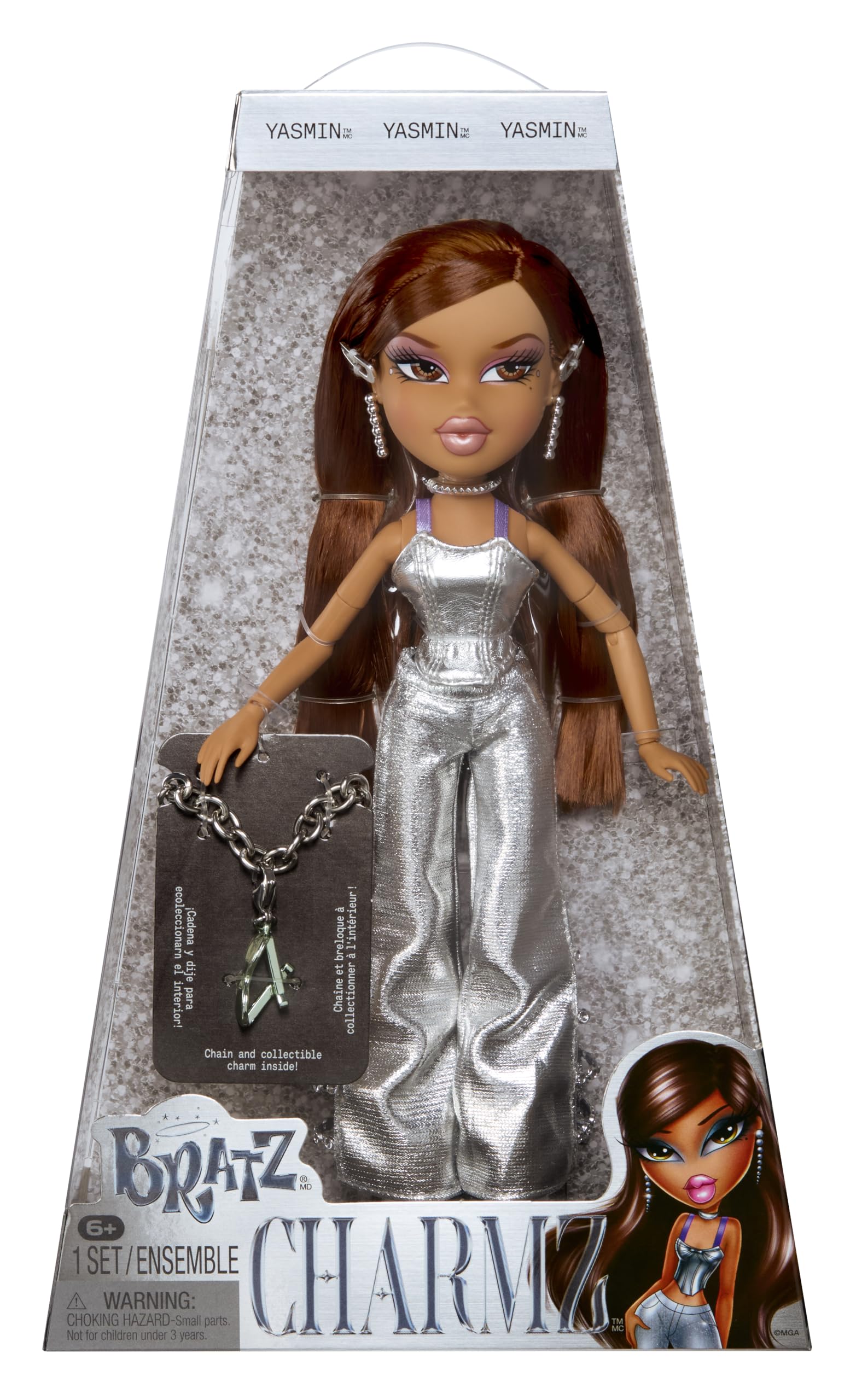 Bratz Charmz Yasmin Fashion Doll - Chrome Finish | Collectible Charm Bracelet | Multicolor