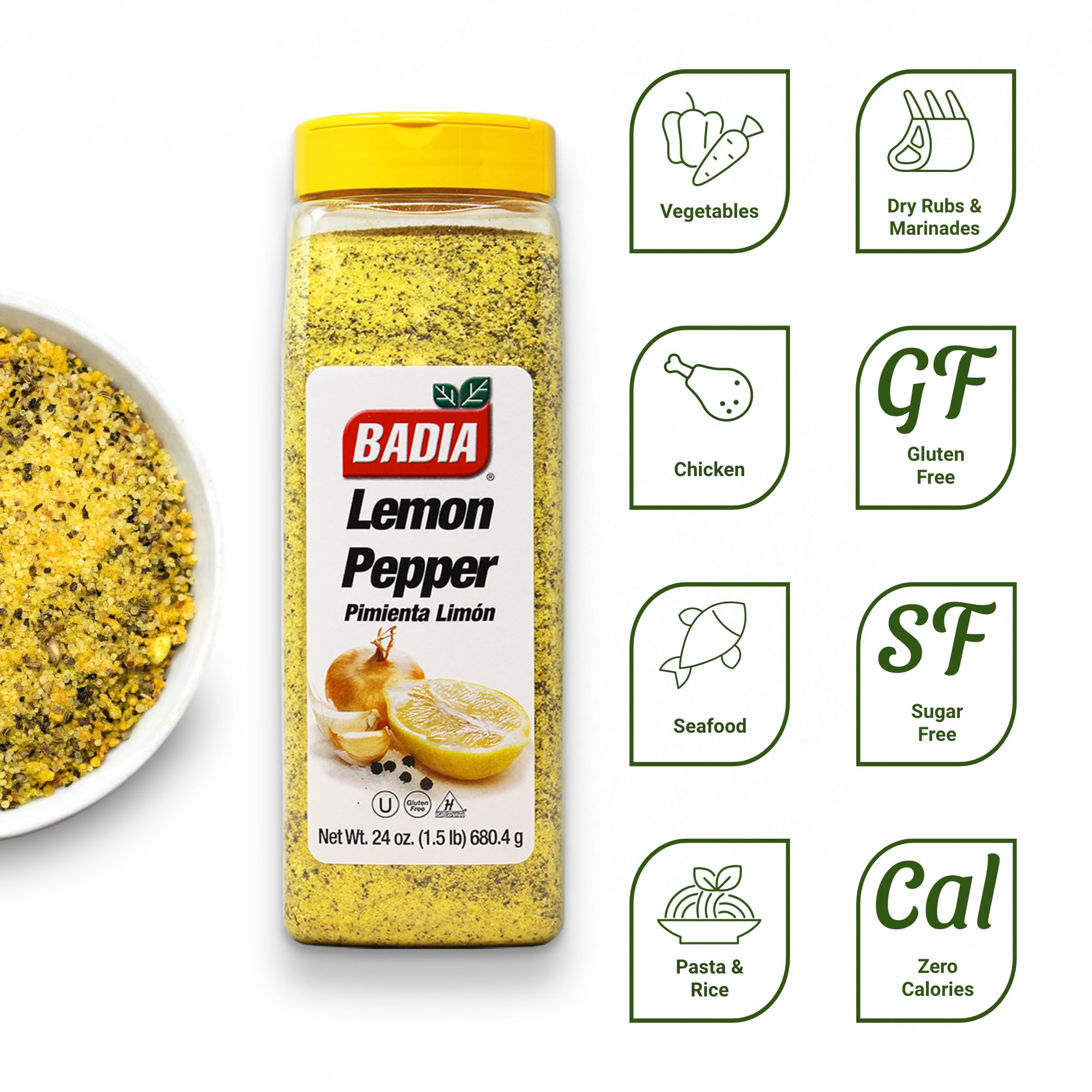 Badia Lemon Pepper Seasoning - Catering Size, Bright Lemon & Pepper Flavor | 680.4g 2