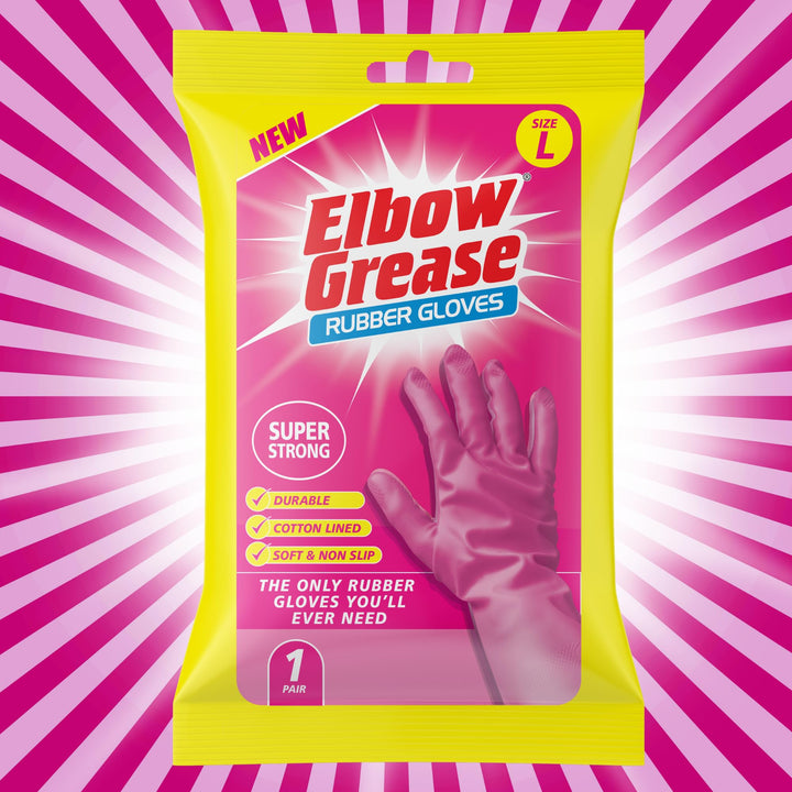 Elbow Grease - Pink Rubber Cleaning Gloves with Cotton Lining