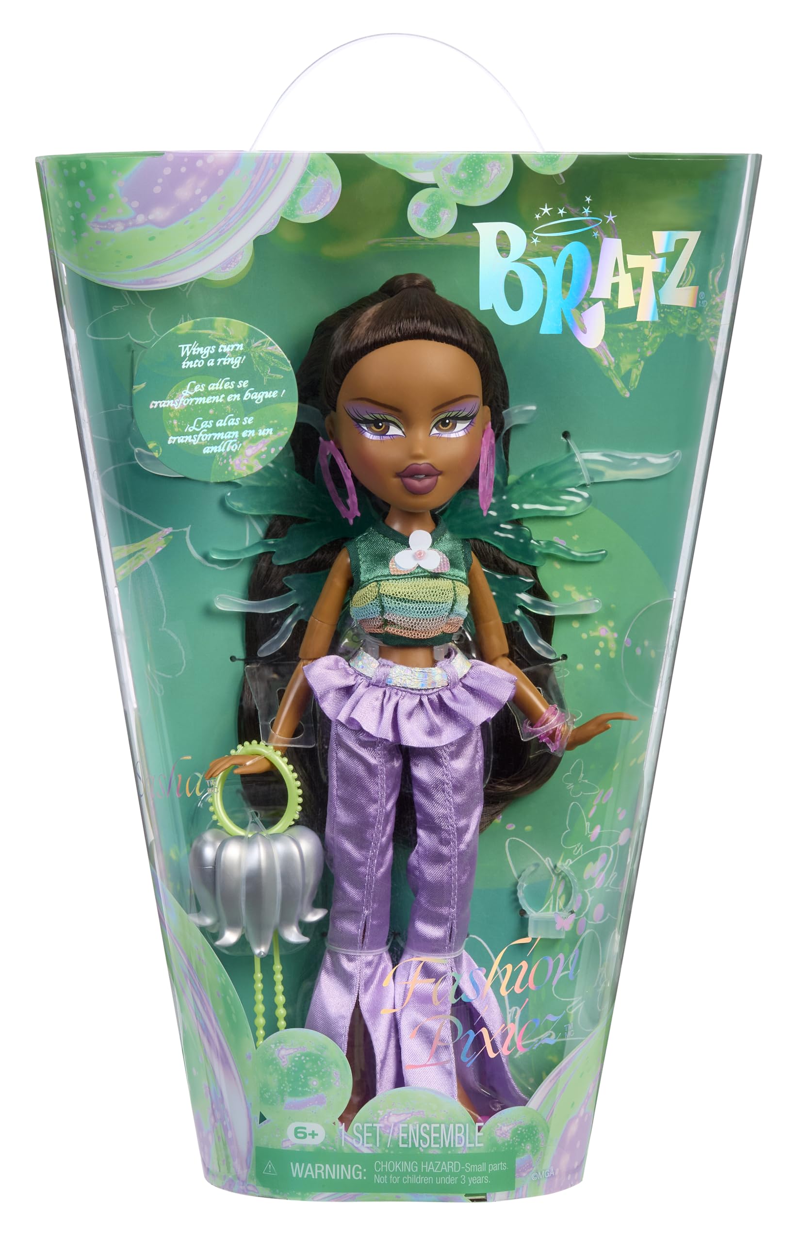 Bratz Fashion Pixiez Sasha - Collectible Doll with Transformable Wings, Fashion Outfit & Accessories, 11.5 inch