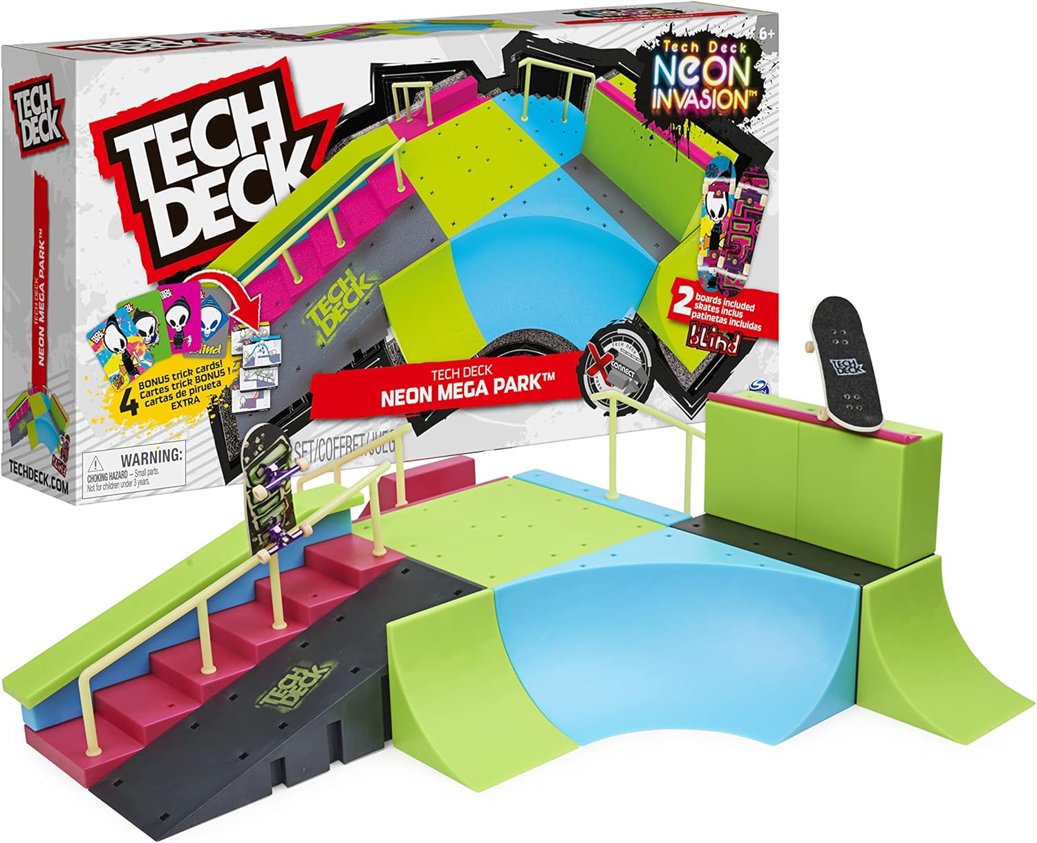 Tech Deck Neon Mega Park X-Connect Creator - Glow-in-the-Dark Customizable Skatepark Playset for Ages 6+