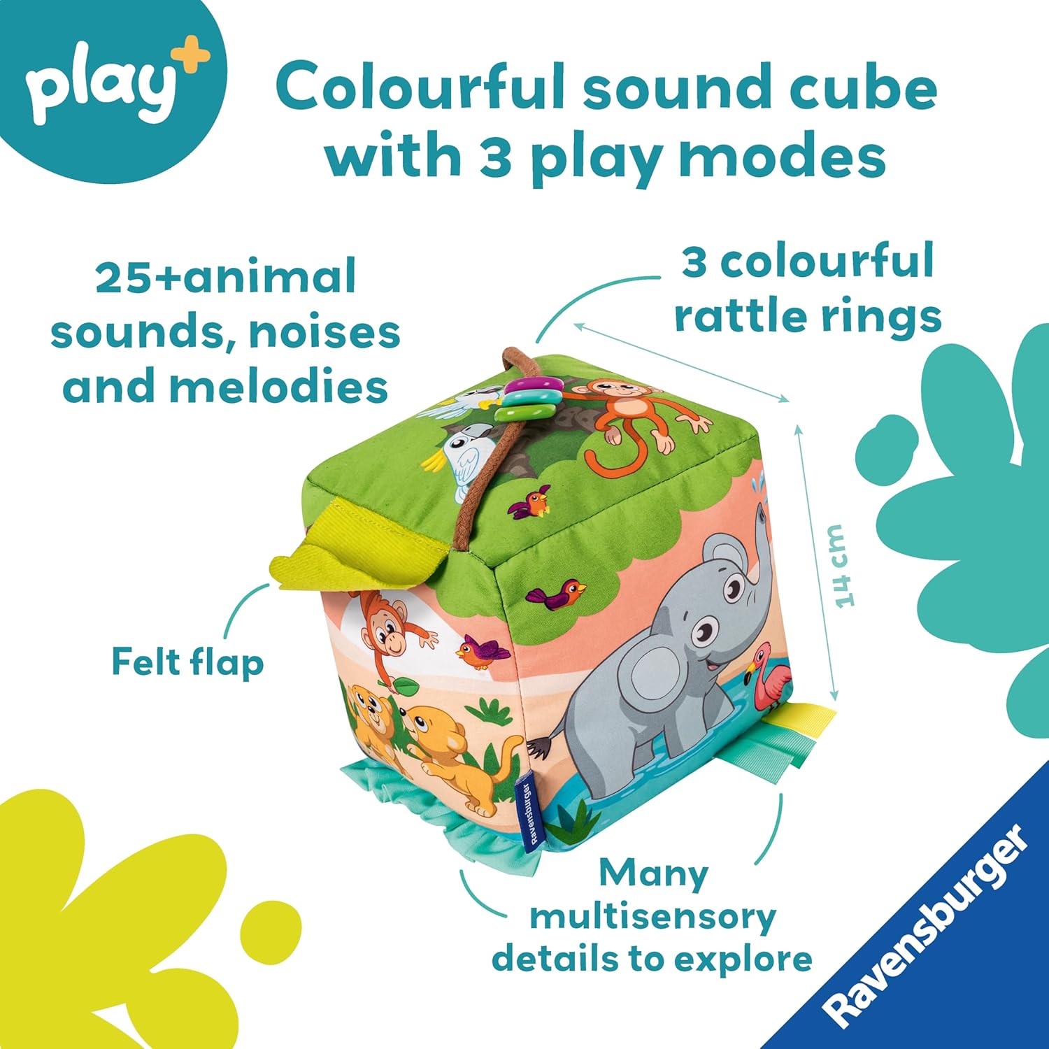 Ravensburger Play+ Roll & Play Sound Cube Wild Animals - Musical Baby Toy for 6 Months+ 5