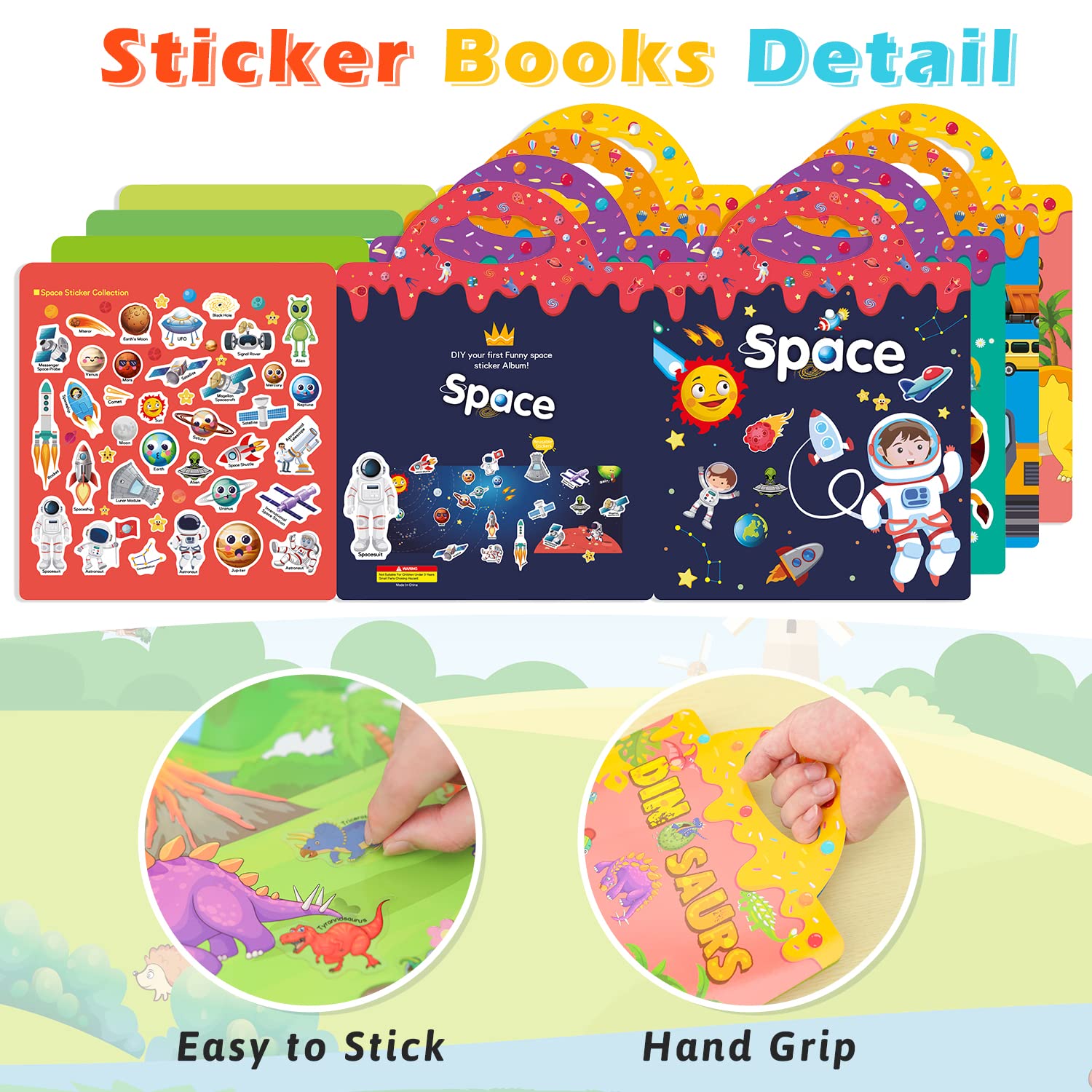 GUYUCOM 4 Pack Reusable Sticker Books - Educational DIY Toys for Kids Ages 1-8 7