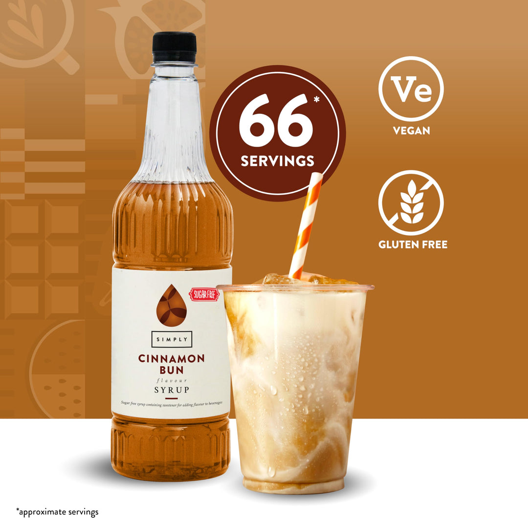 Simply Sugar Free Cinnamon Bun Syrup, Vegan & Nut Free, Flavoured Syrup for Beverages & Baking