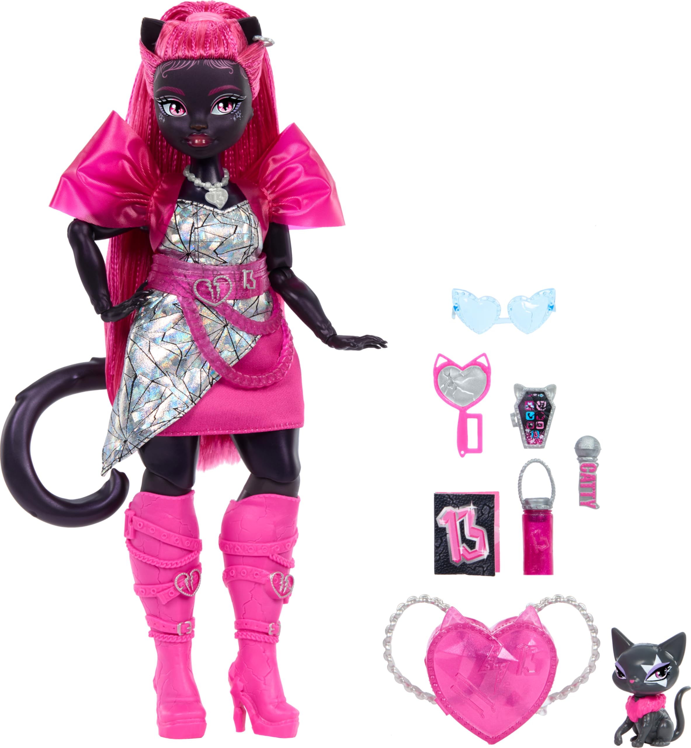Monster High Catty Noir Doll with Pet Cat Amulette and Accessories HXH76 5