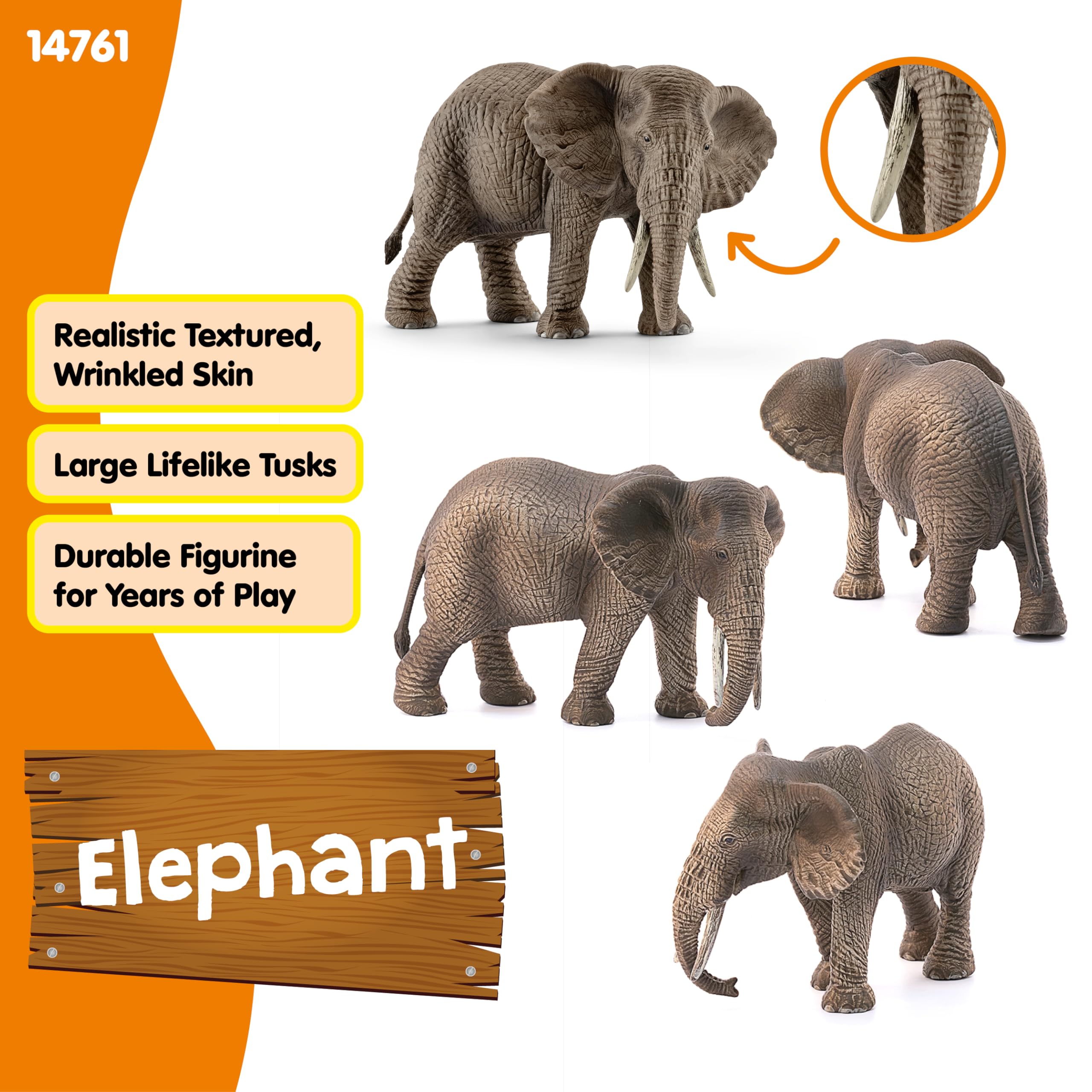 Schleich Wild Life African Elephant Female Figurine | Ages 3+ | Gray Plastic