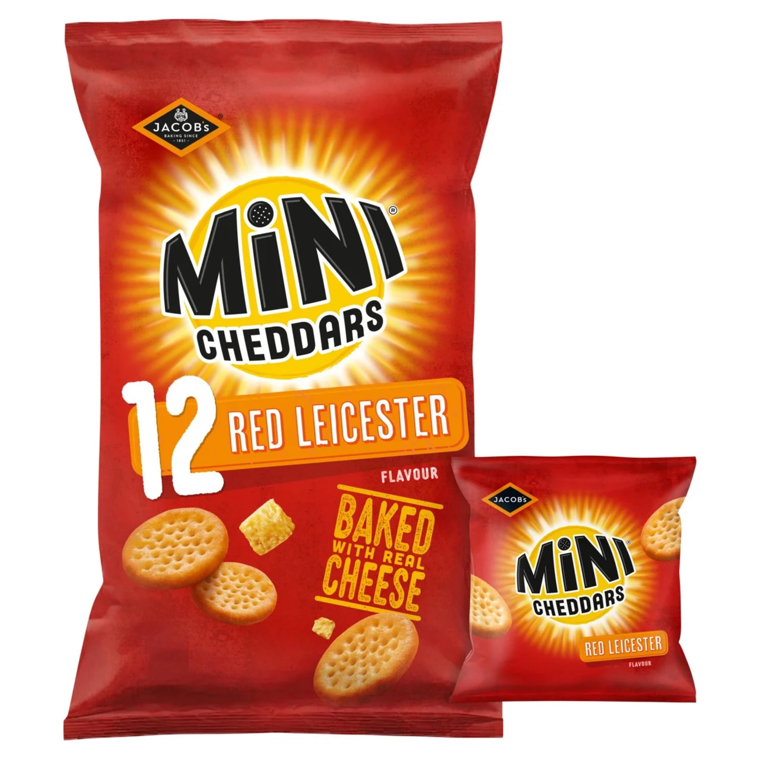 Jacob's Mini Cheddars Red Leicester Flavour  - 12 x 23 g Bags per Pack 4