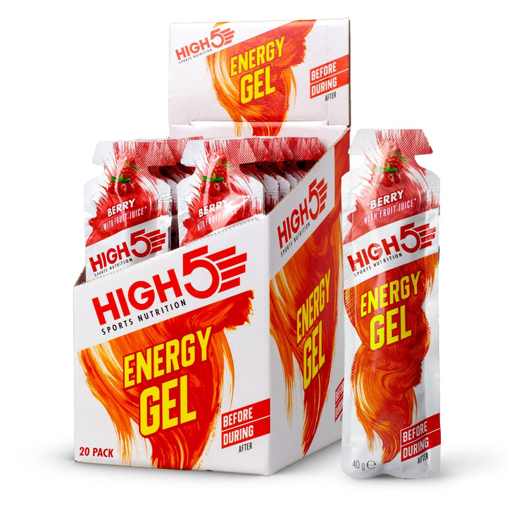 HIGH5 Energy Gels - Quick Release Sports Gels for Peak Performance - Natural Fruit Juice, Caffeine-Free - Berry Flavor (20 x 40g)