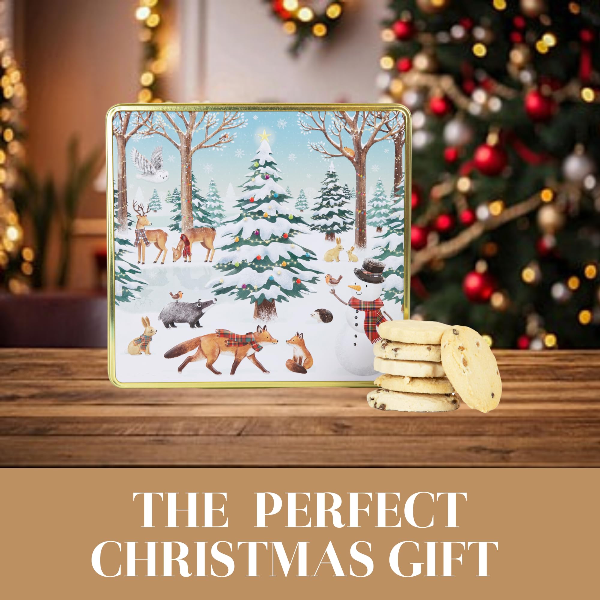 The Silver Crane co. Festive Forest Square Christmas Biscuits Tin with 3 Scottish Shortbread Flavors 5
