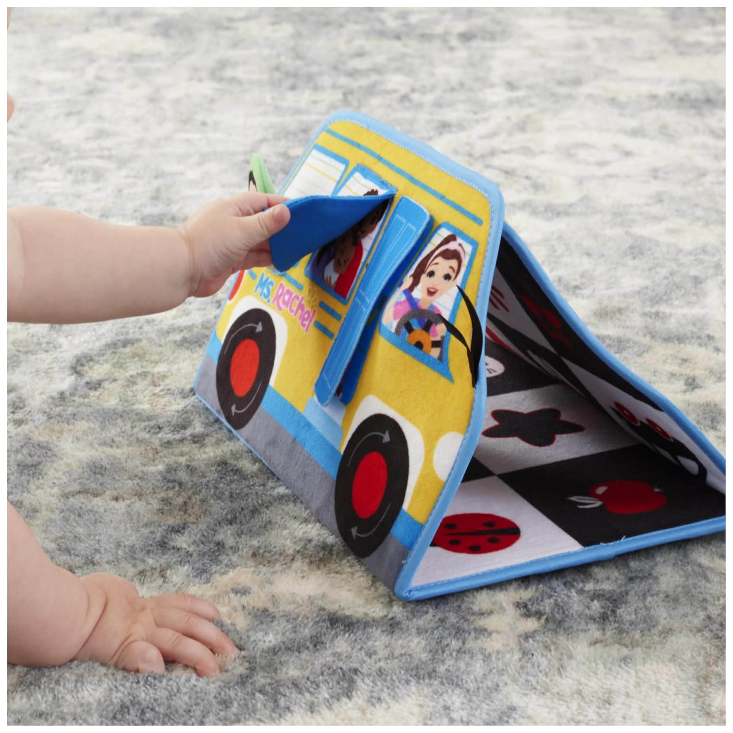 Ms. Rachel Tummy Time Activity Bus - Soft Folding Play Mat with Mirror & Textures for Sensory Development 13