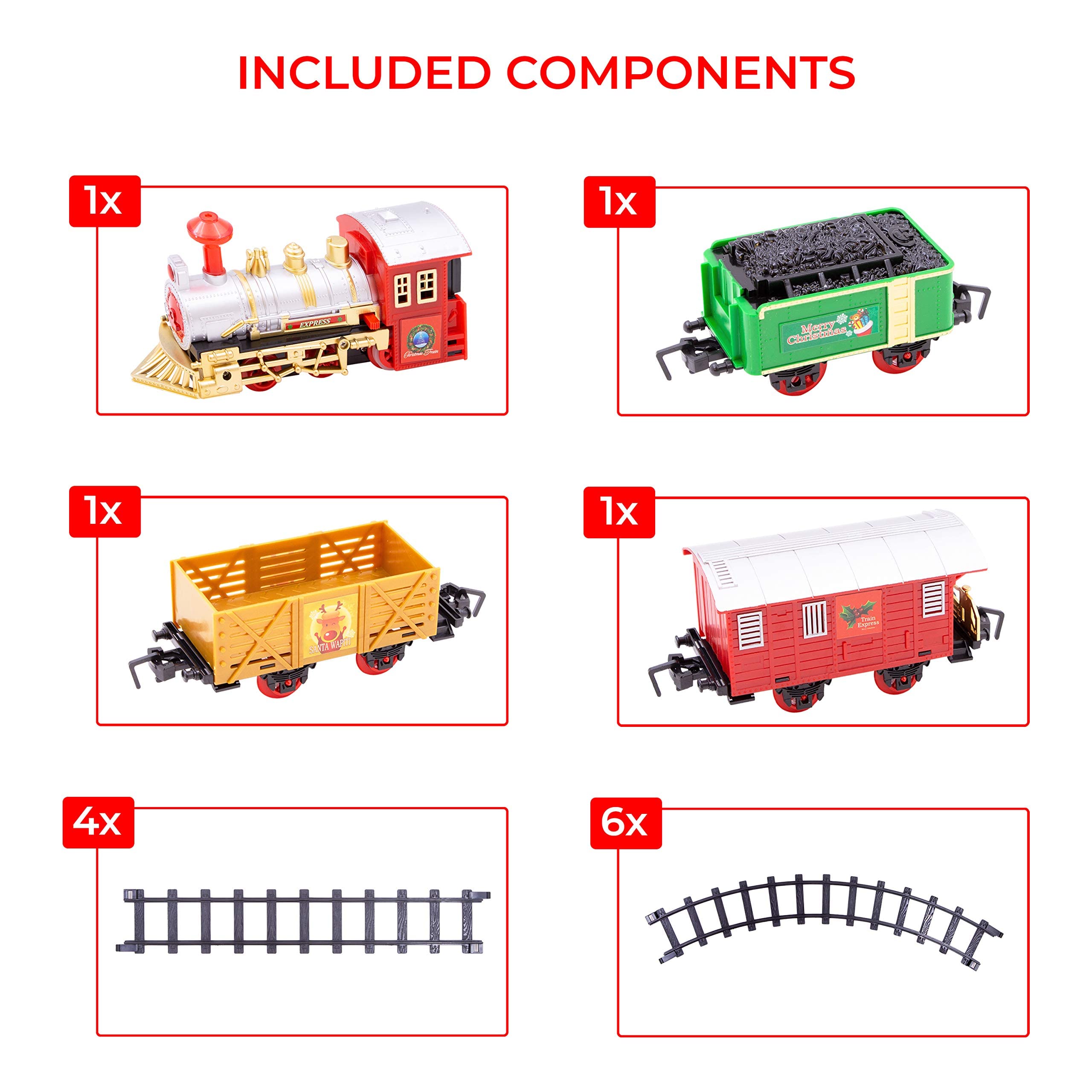 The Christmas Workshop Christmas Train Set - 14-Piece Festive Playset with Lights & Sounds 12