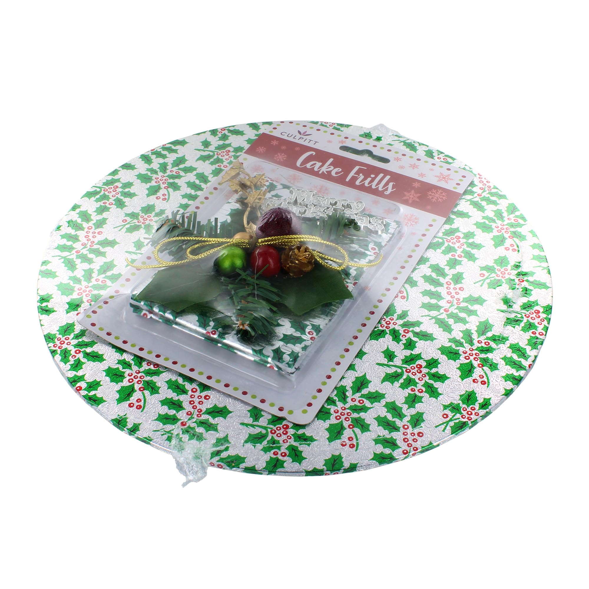 Culpitt - Holly Christmas Cake Kit with 10" Festive Cake Board & Silver Cake Frill 6