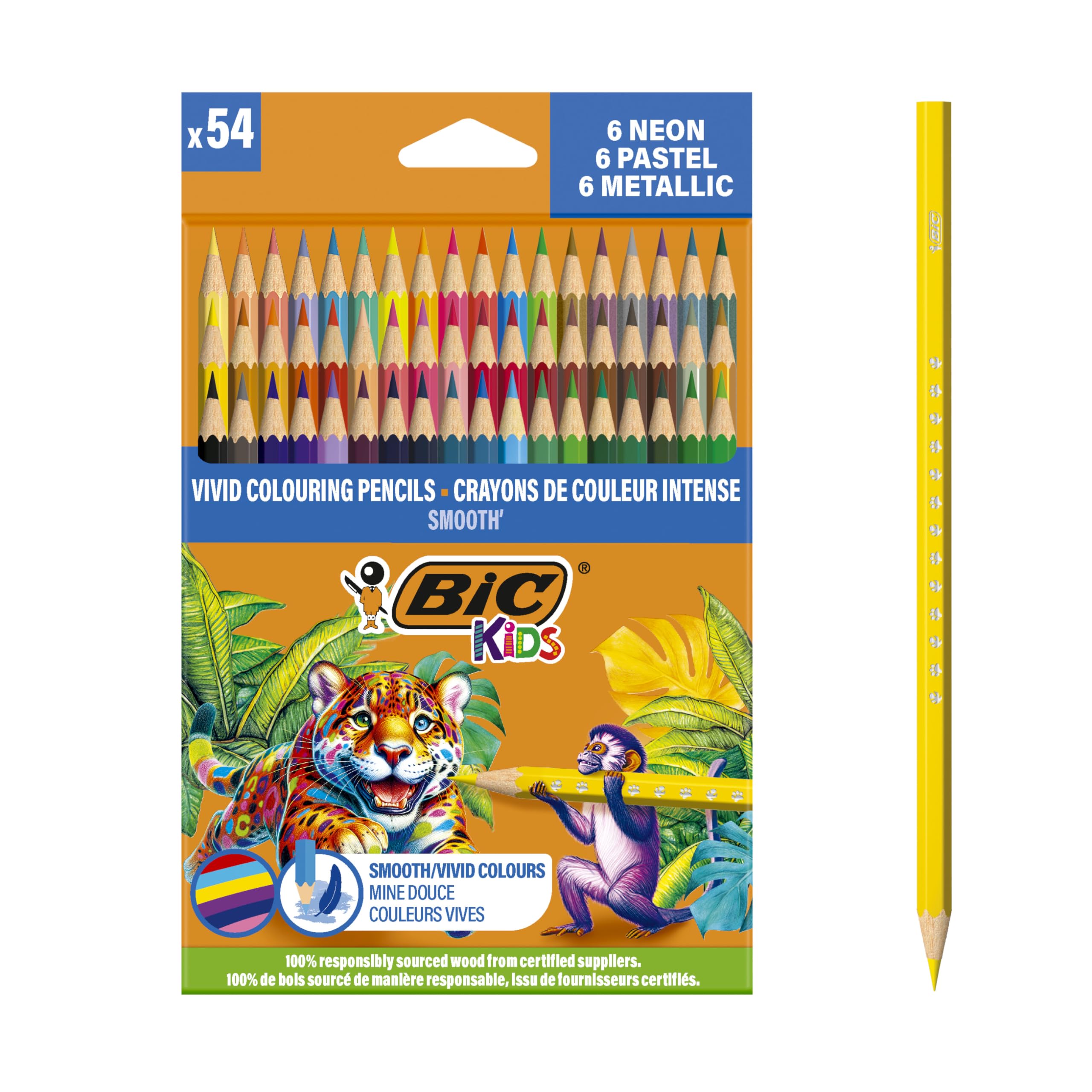 BIC Kids Smooth Colouring Pencils - 54 Shades | Pack of 54 | Ages 5+