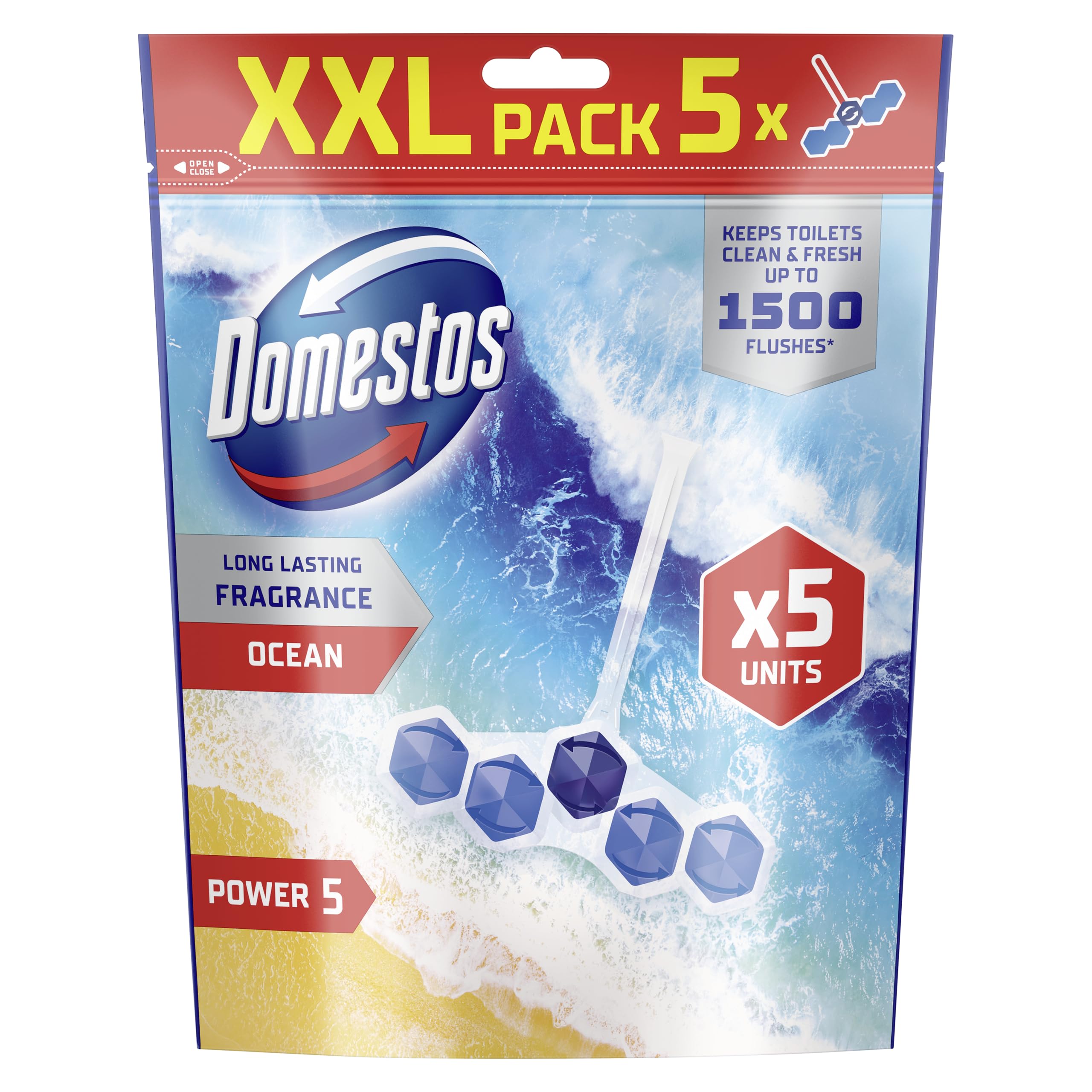 Domestos Power 5 Ocean Toilet Rim Blocks - Long-Lasting Toilet Freshener for Up to 300 Flushes 1