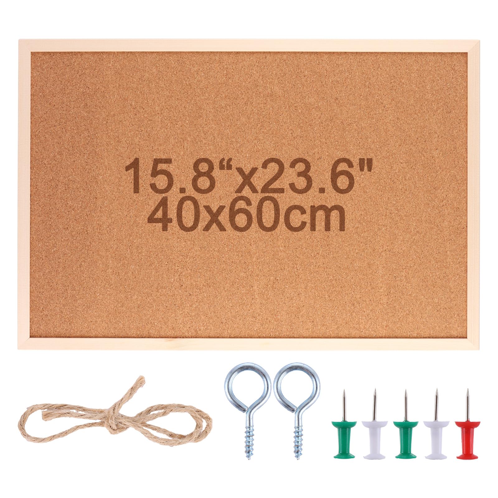 ASelected Cork Bulletin Board - 60 x 40 cm Natural Wood Frame | Wall Mountable | Includes Pins 2