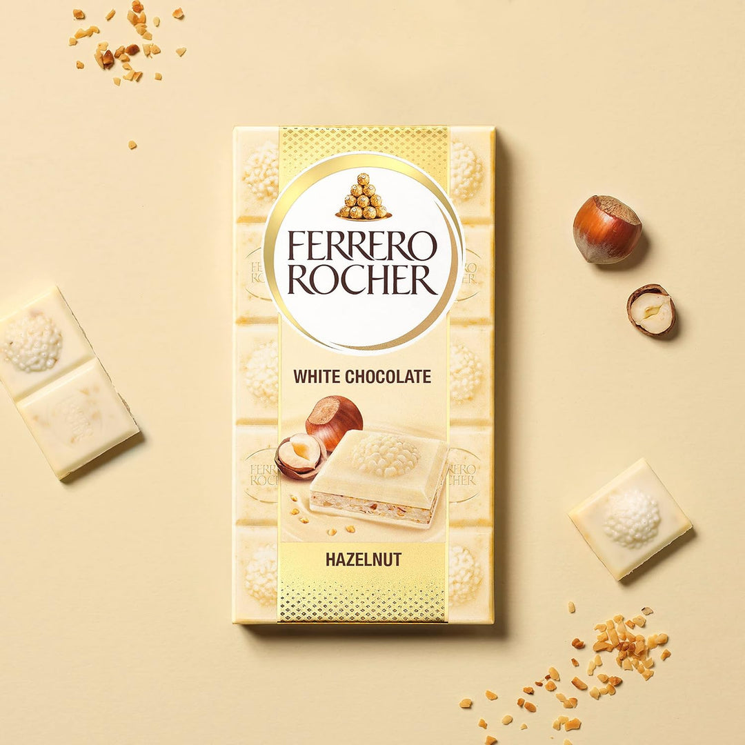 Ferrero Rocher White Chocolate Bar with Crunchy Hazelnuts - Chocolate Gift Snack 90g