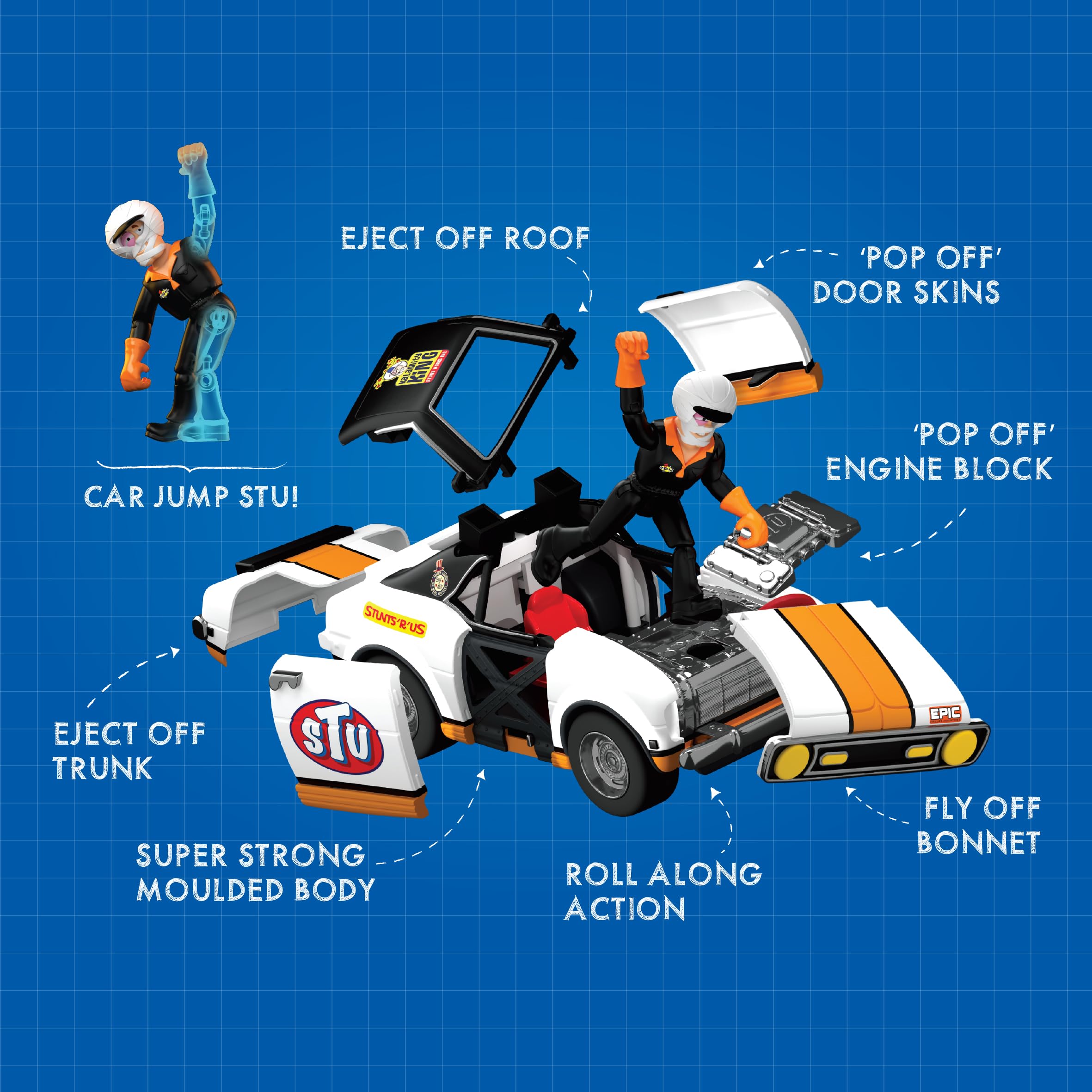 Stuntman Stu Race Ace Stunt Car - Break Apart Crash & Rebuild Playset for Kids 5-10 5