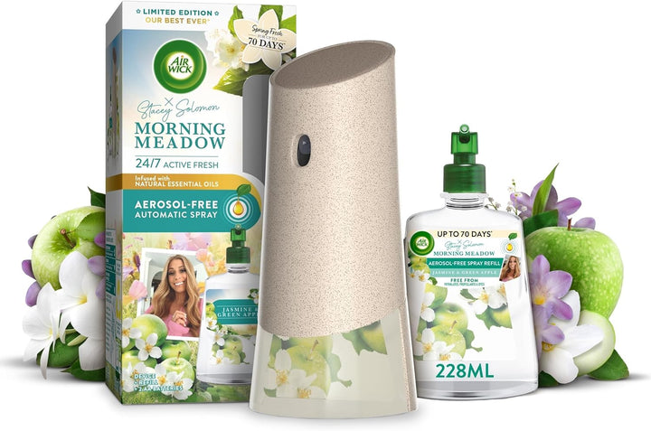 Air Wick - 24/7 Active Fresh Aerosol-Free Automatic Air Freshener Spray Kit with Morning Meadow Refill