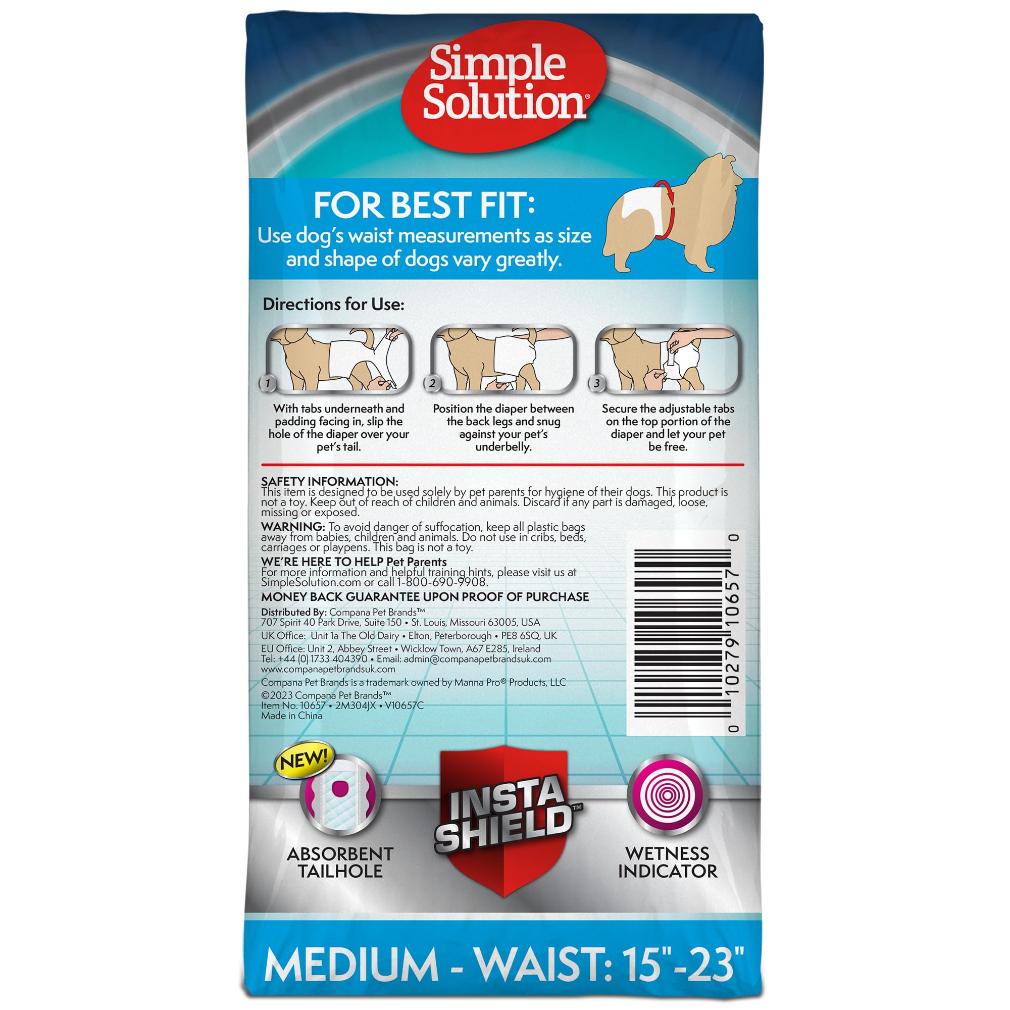 Simple Solution Disposable Dog Diapers for Female Dogs | Medium (15-23 inch waist) | Cotton 6