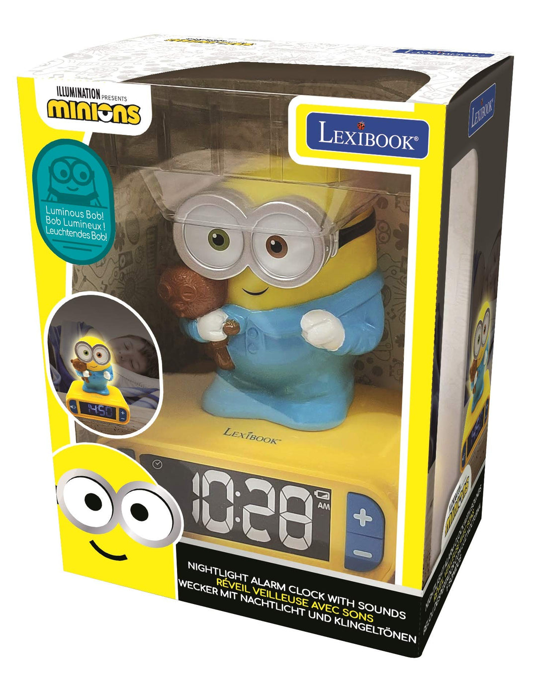 LEXIBOOK Minions Digital Alarm Clock with Night Light - Bob Light-Up Feature, Snooze & Sound Effects