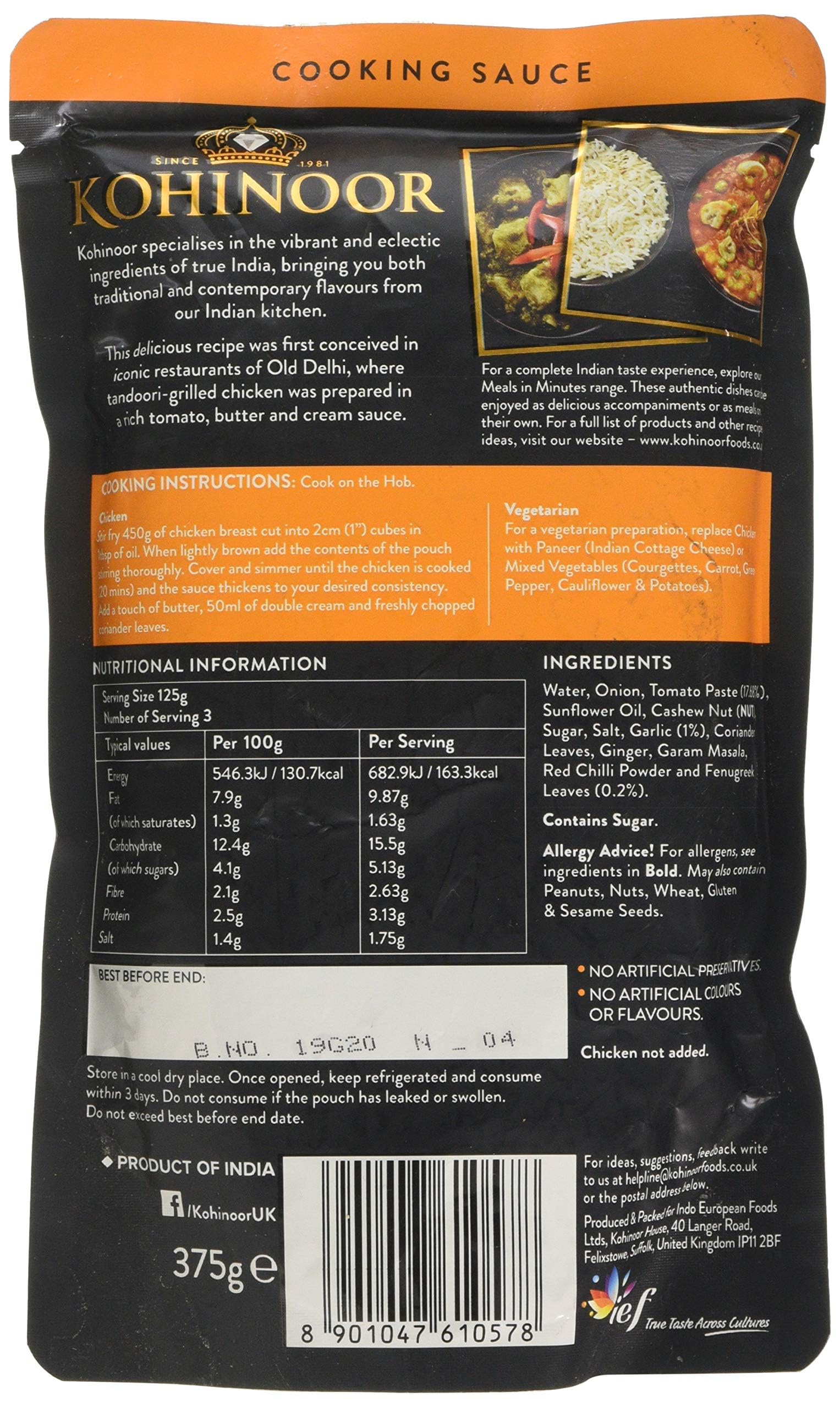 Kohinoor Delhi Butter Chicken Cooking Sauce - Mild & Rich Tomato Blend | 375g