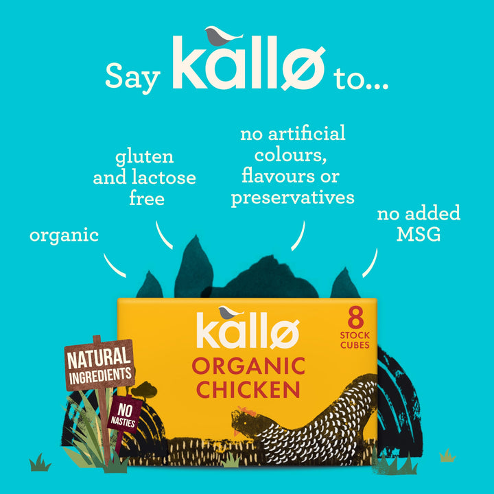 Kallo Organic Chicken Stock Cubes, Gluten Free & Coeliac Friendly, 96-Pack (12 x 8)