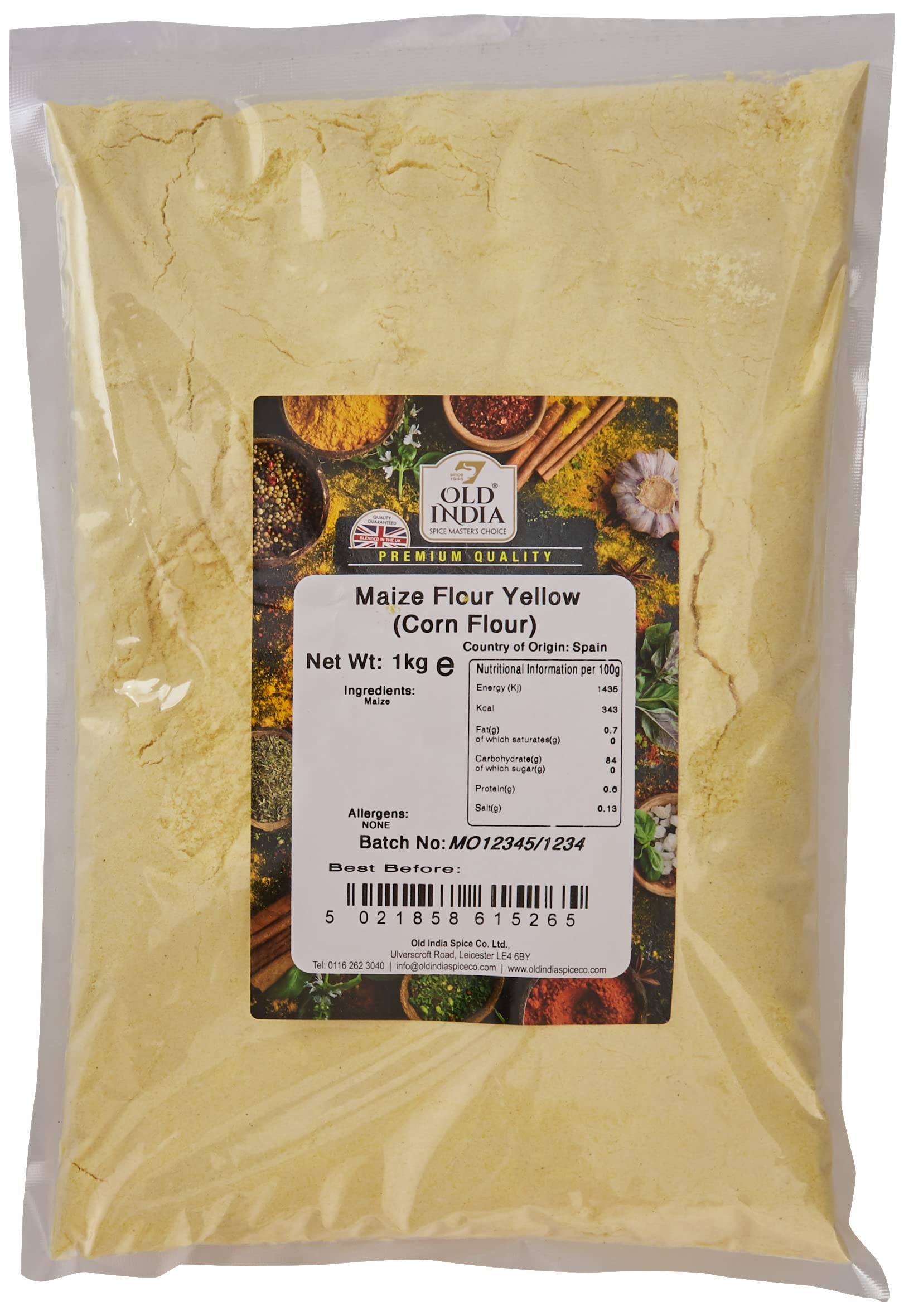 Old India Maize Flour Yellow (Cornflour) - 1kg Natural, GMO Free
